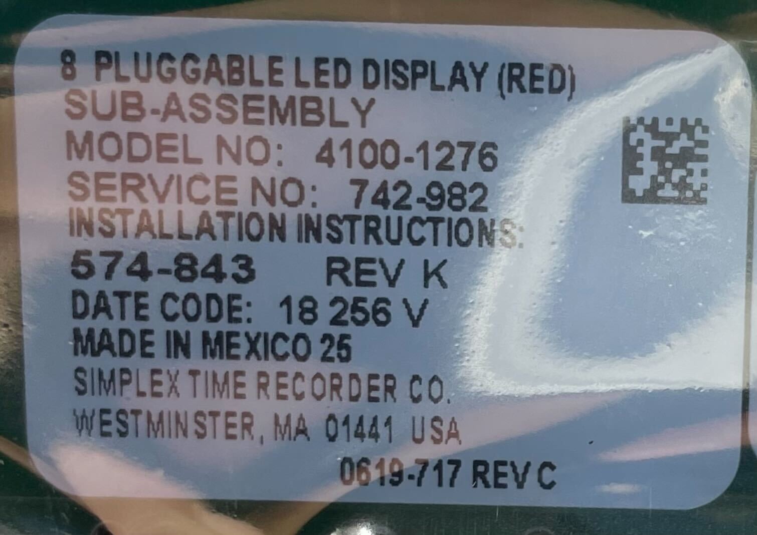 Simplex 4100-1276 modules by Simplex, showing detailed view of the control system components and wiring.