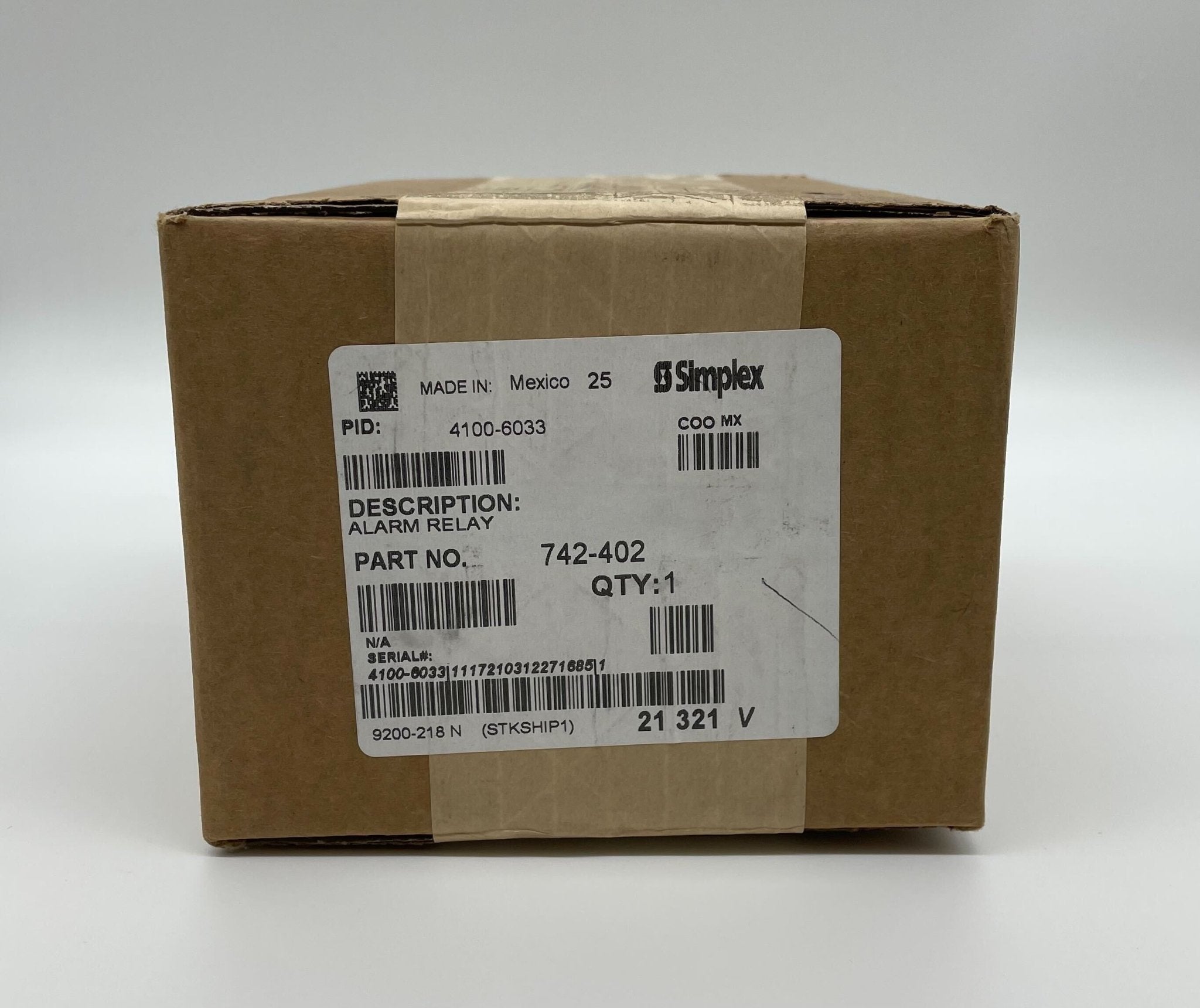 Simplex 4100-6033 relay from Simplex, showing a compact electrical relay with connection terminals and branding.