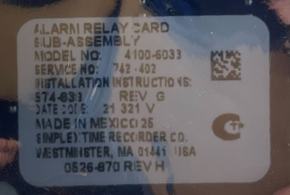 Simplex 4100-6033 relay from Simplex, showing the compact device with multiple connection terminals.