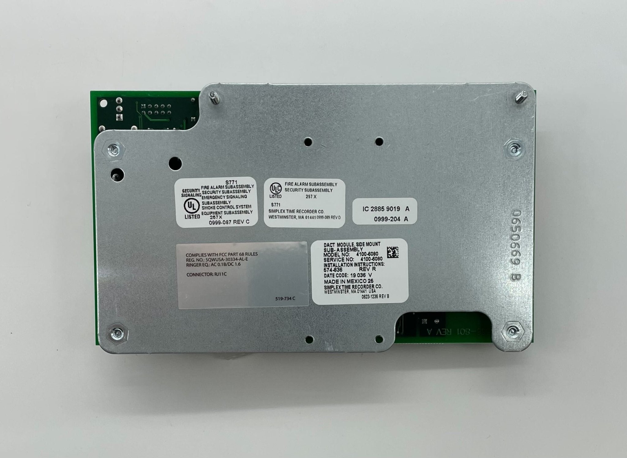 Simplex 4100-6080 fire alarm system with control panel and alarm components from Simplex, installed in a commercial setting.