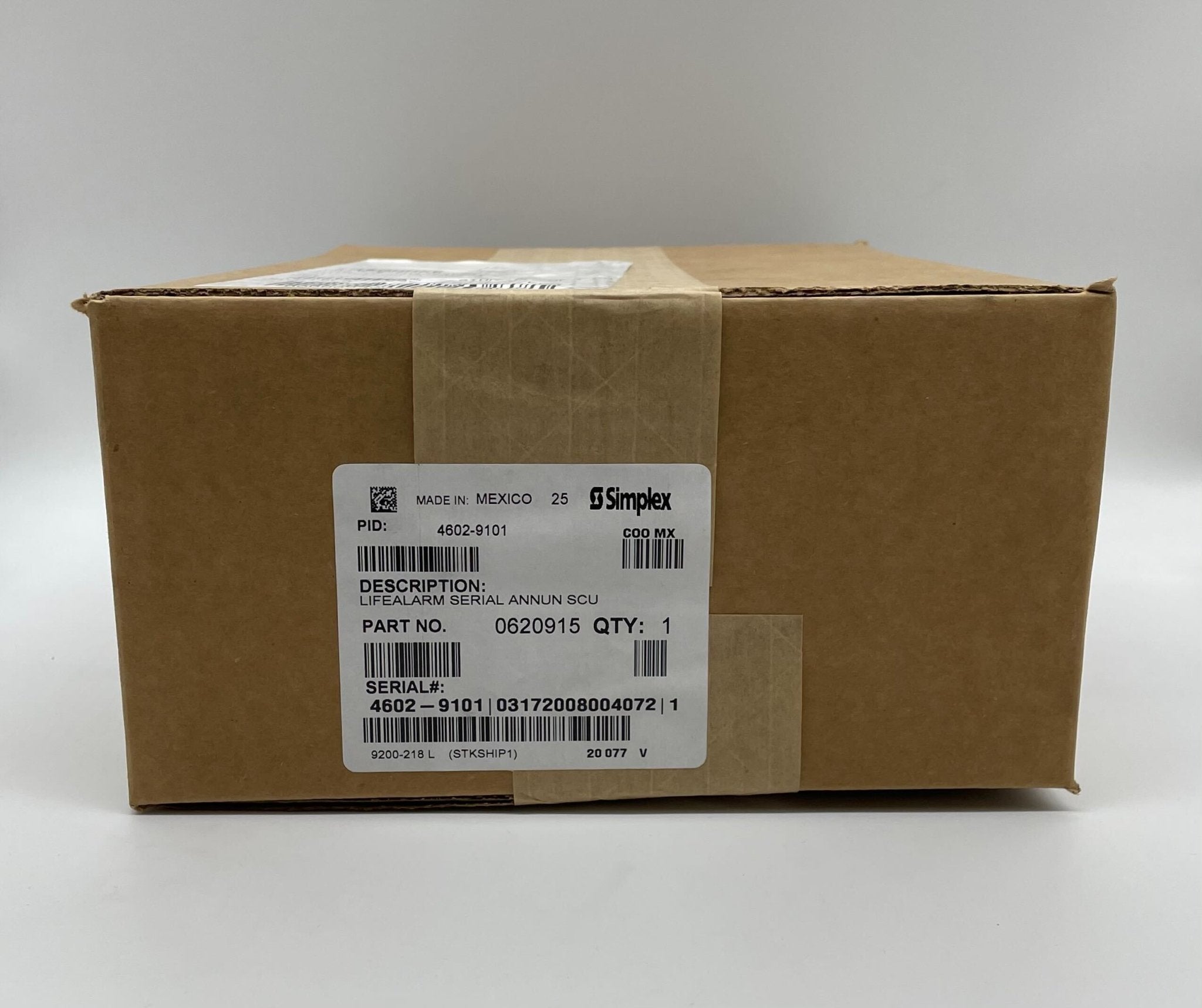 Simplex 4602-9101 fire alarm control panel with digital display and control buttons, branded Simplex.