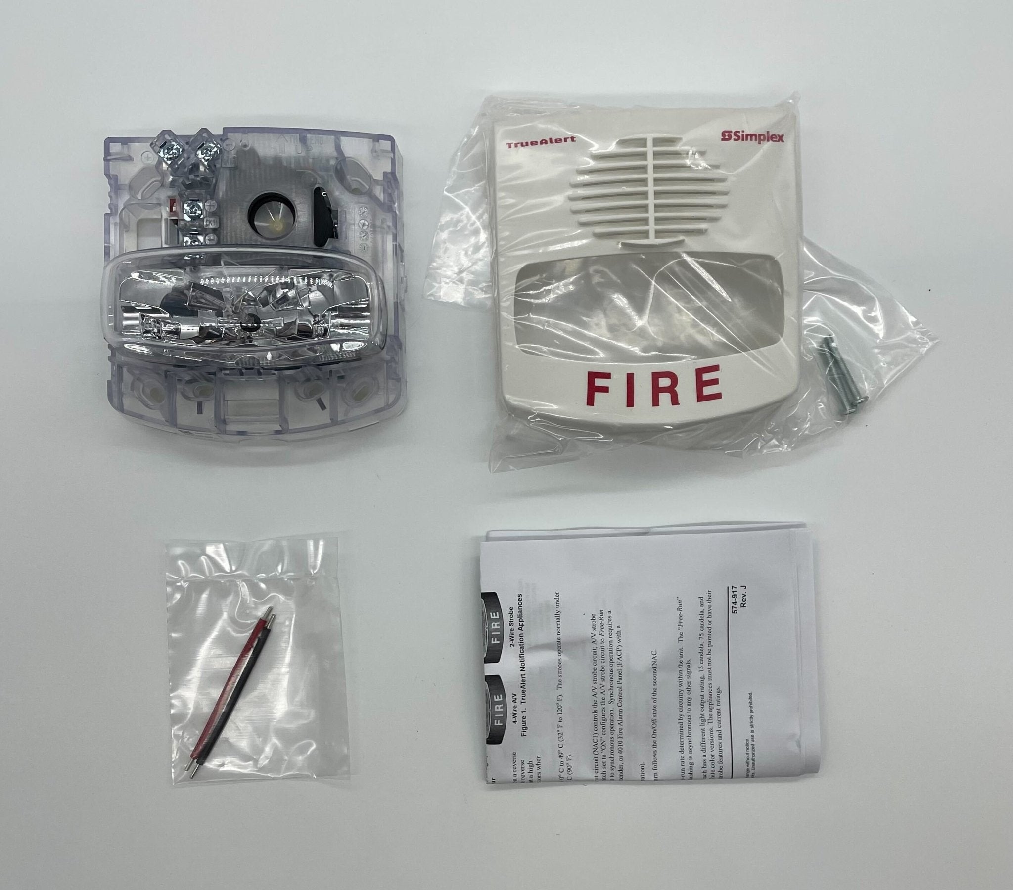 Simplex 4903-9432 horn strobe alarm with red lens and mounting base, designed for emergency notification systems.