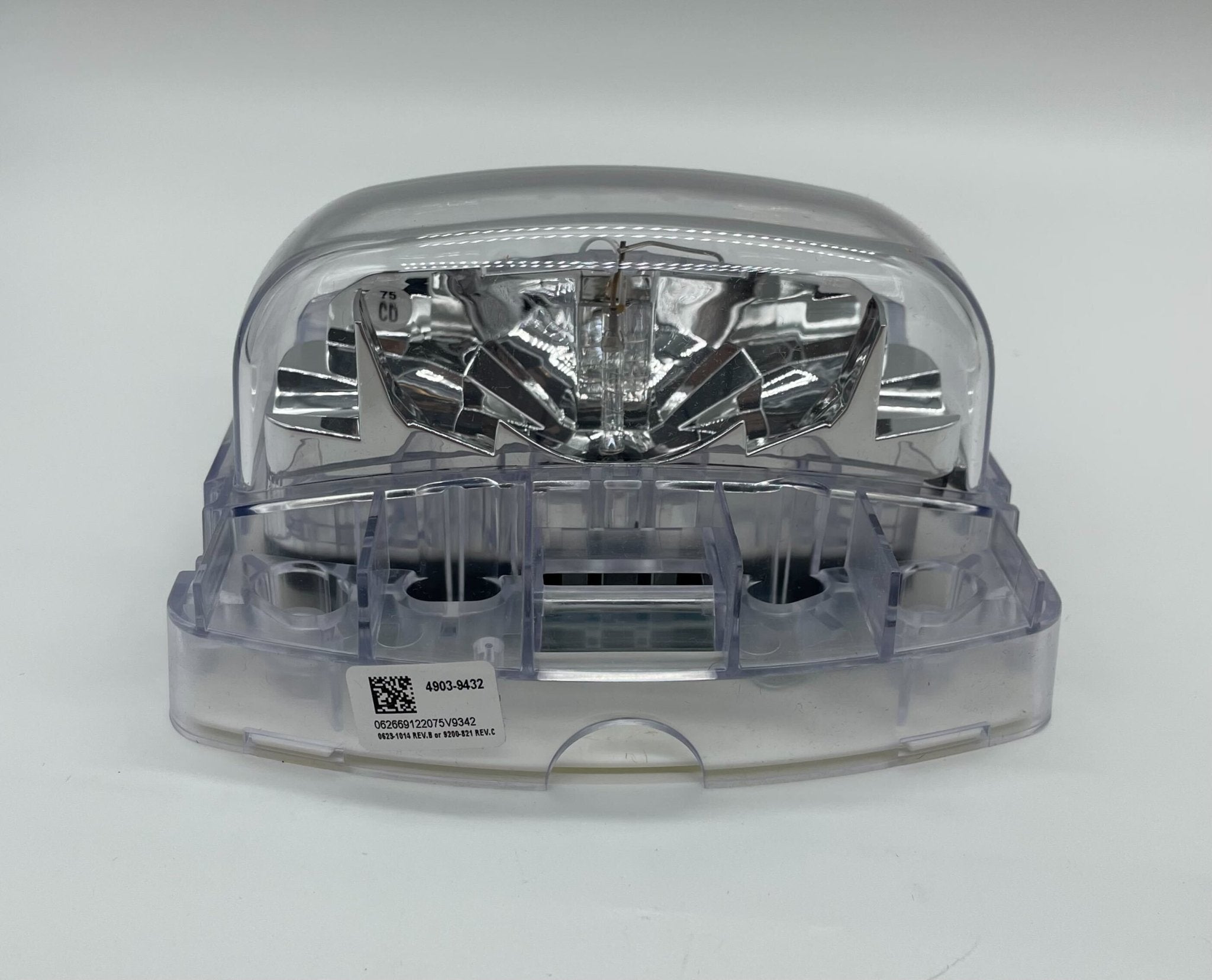 Simplex 4903-9432 horn strobe alert device with red housing and mounting base for fire alarm systems.