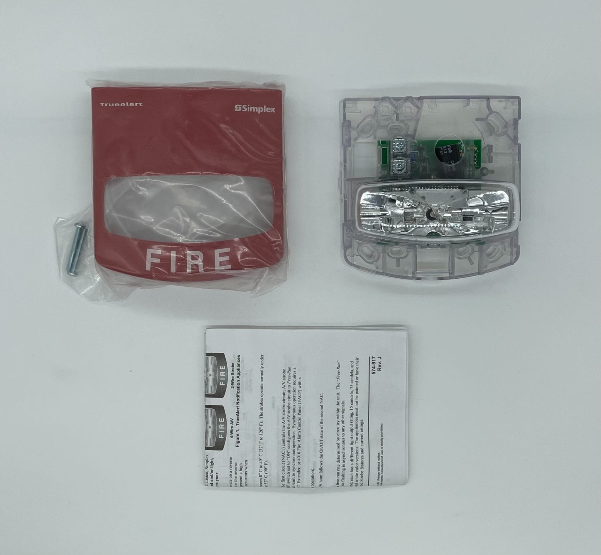 Simplex 4904-9170 strobe light with clear lens and mounting bracket, designed for fire alarm systems.