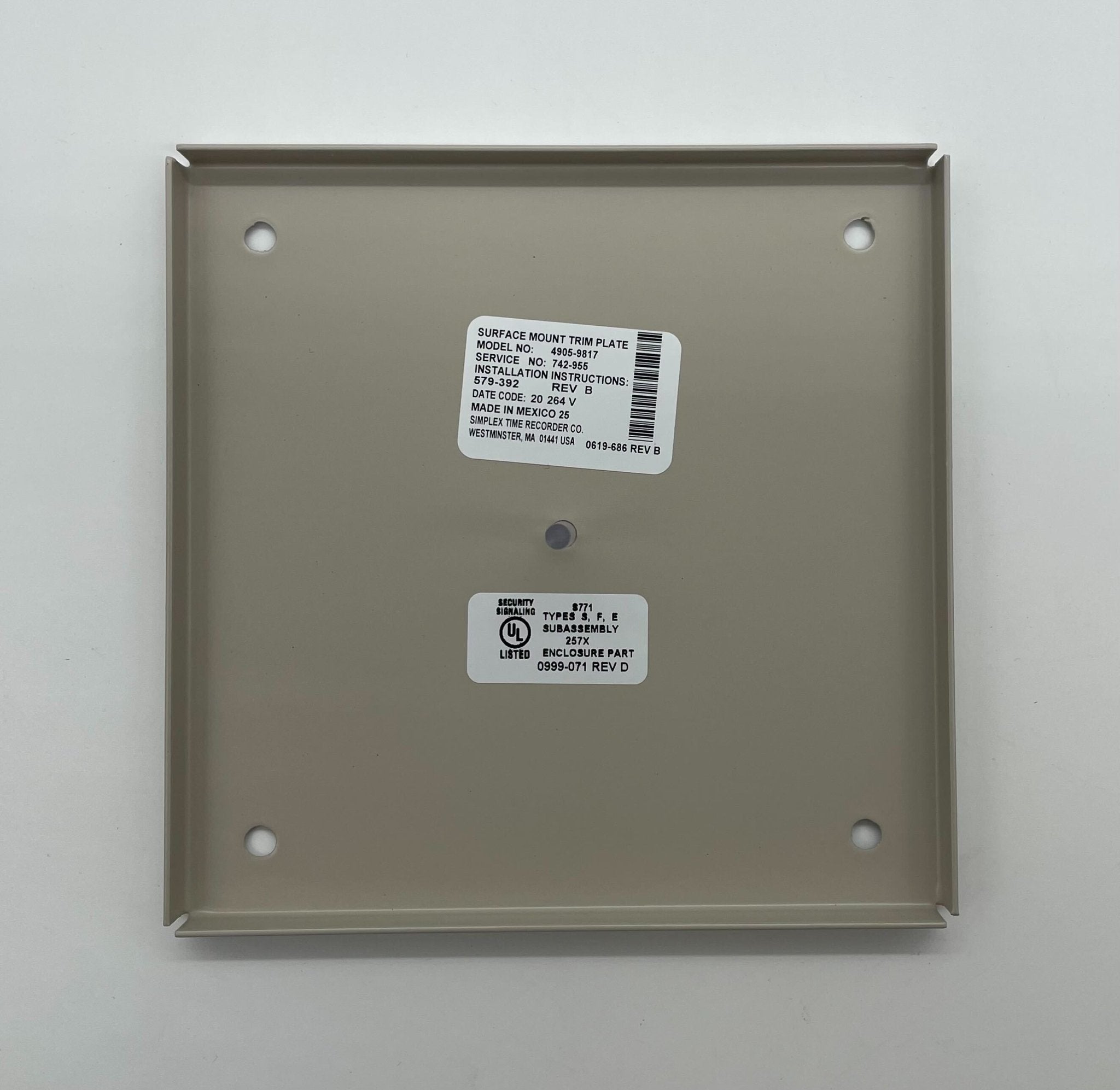 Simplex 4905-9817 fire alarm control panel with digital display and control buttons, mounted on a wall.