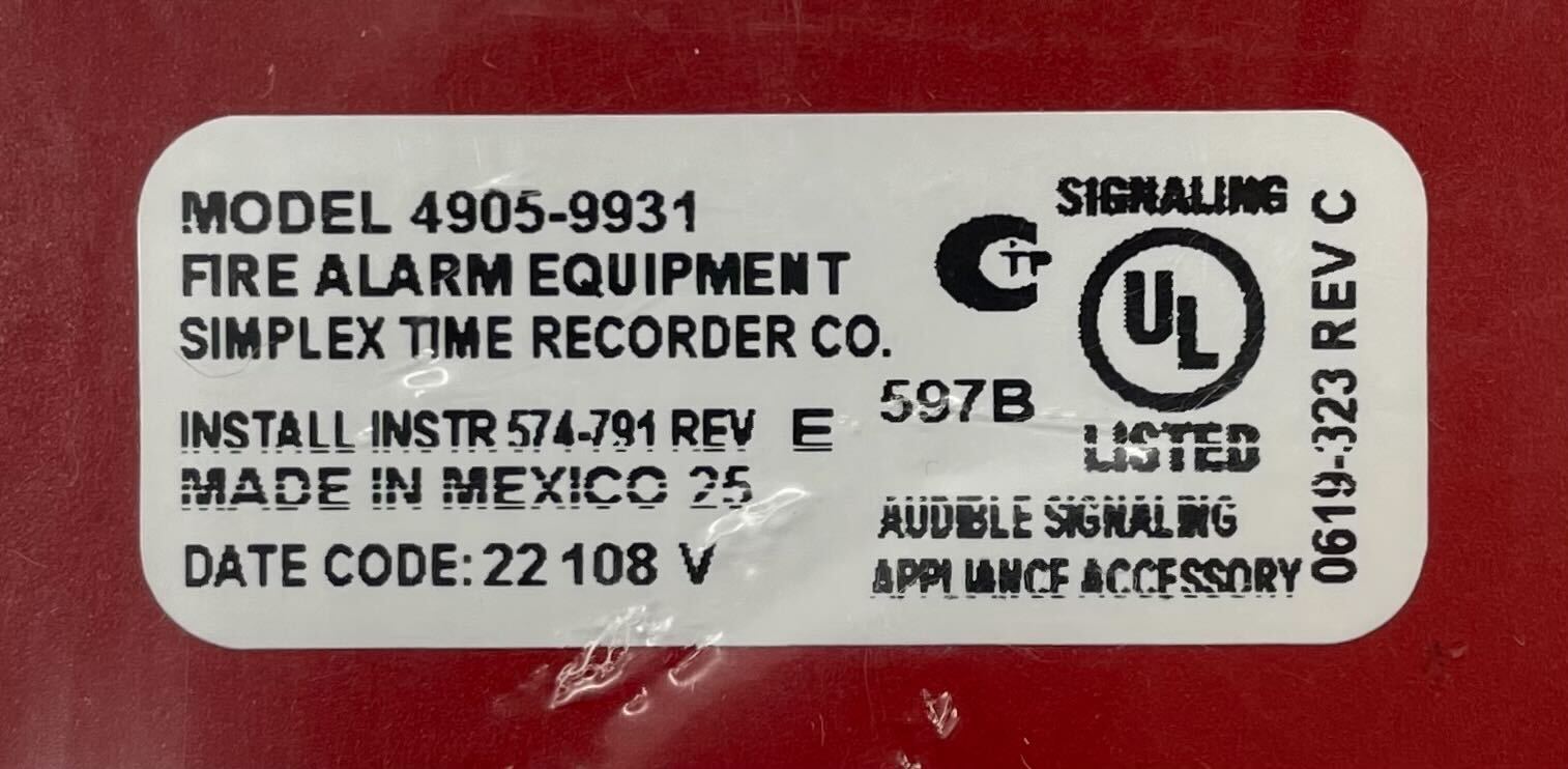 Simplex 4905-9931 fire alarm device from Simplex with a white plastic casing and mounting base.