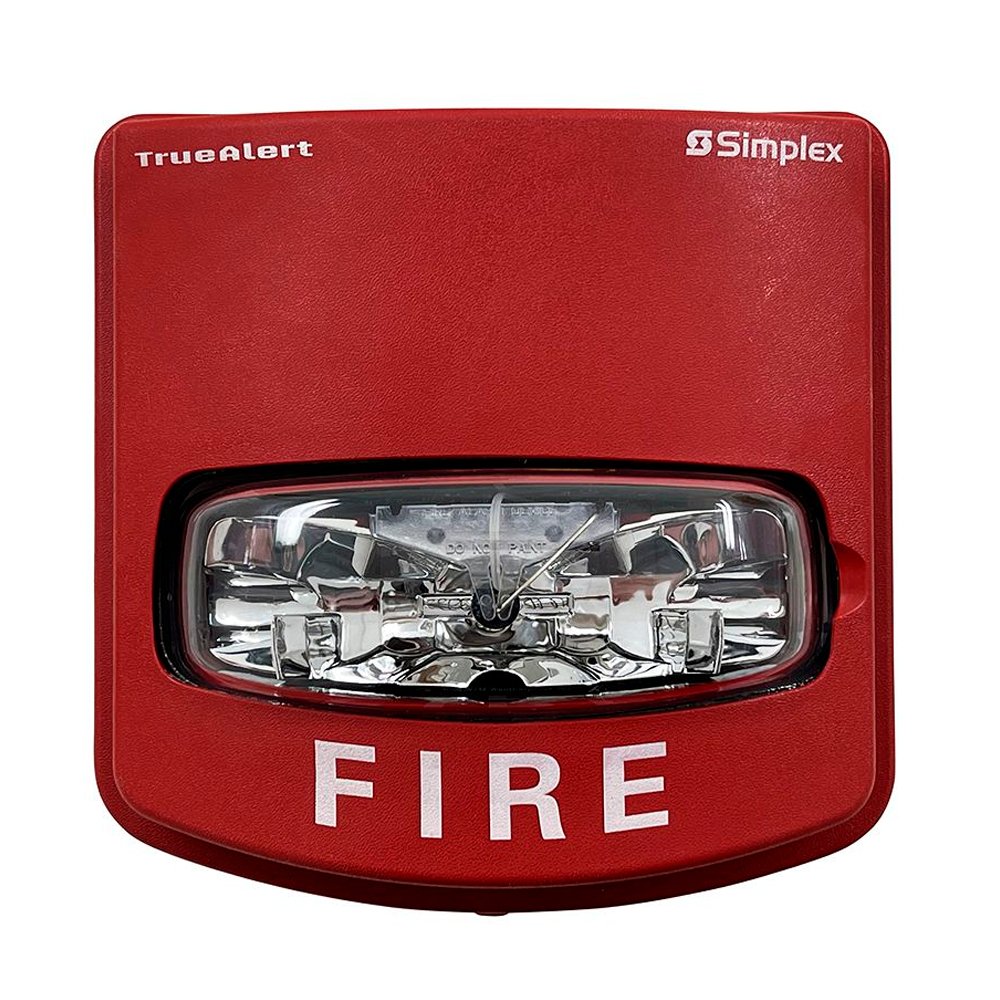 Simplex 4906-9105 fire alarm with white plastic housing and mounting bracket, designed for building safety systems.