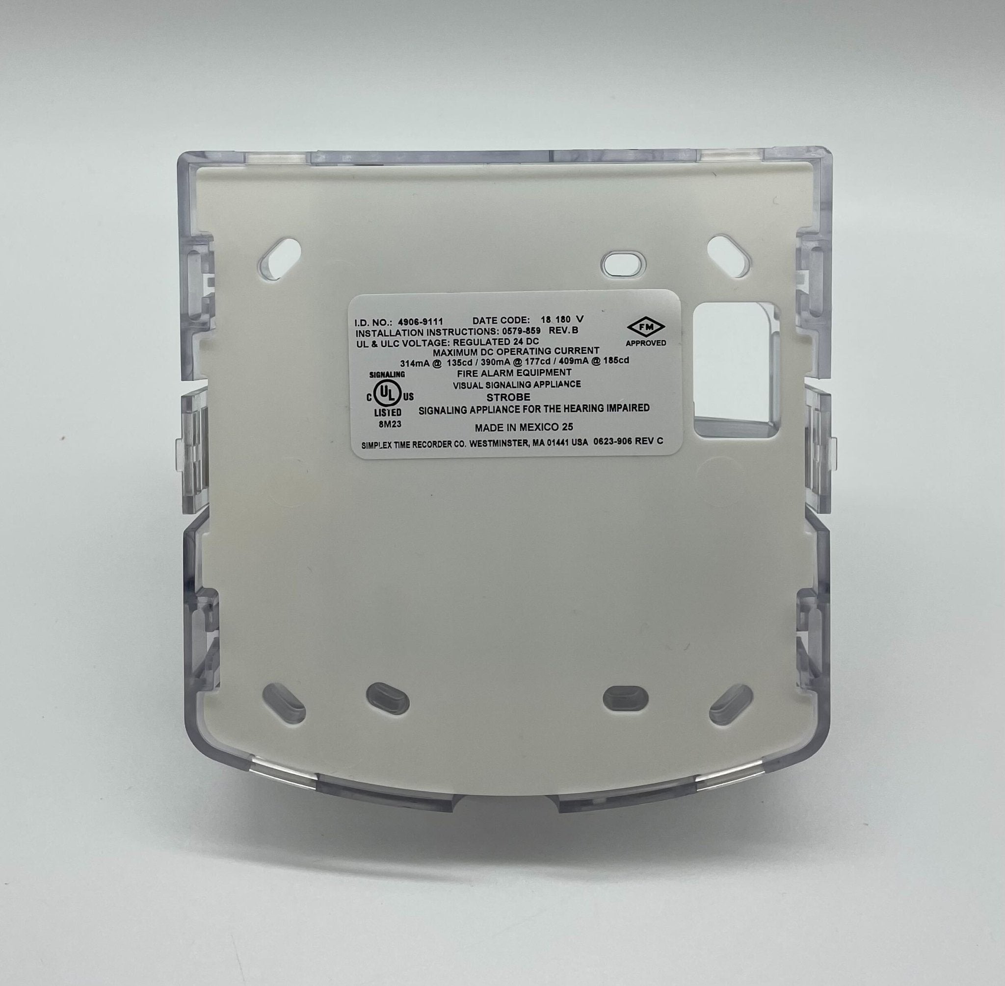 Simplex 4906-9111 fire alarm with white rectangular design and mounting bracket, suitable for commercial fire safety systems.