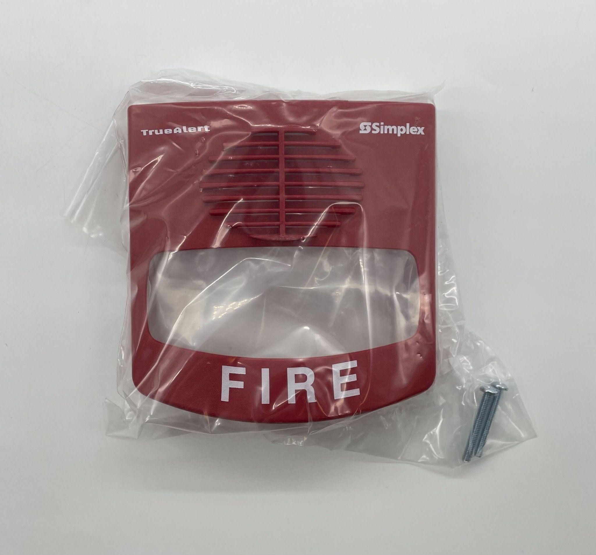 Simplex 4906-9127 horn strobe alarm device mounted on a wall, featuring a bright yellow cover and flashing light for emergency alerts.
