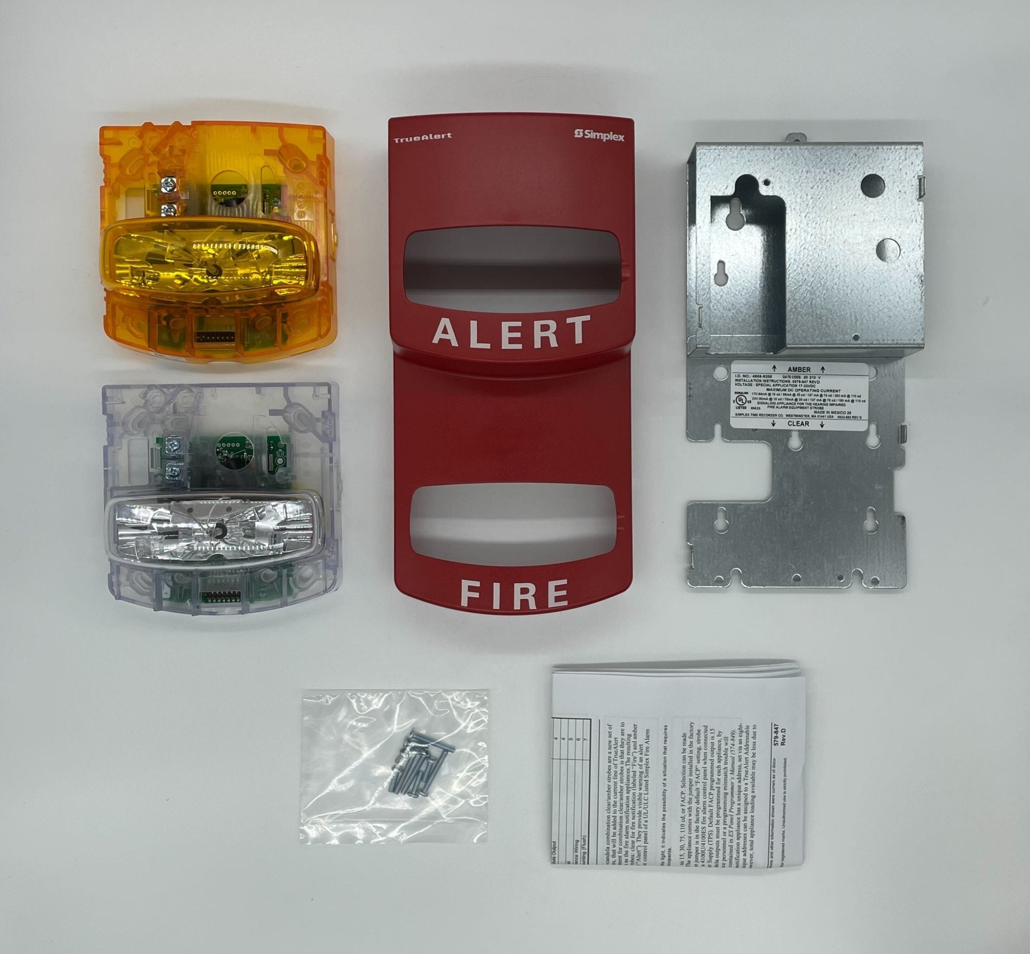 Simplex 4906-9208 fire alarm unit with white casing and mounting bracket, designed for fire detection and safety.