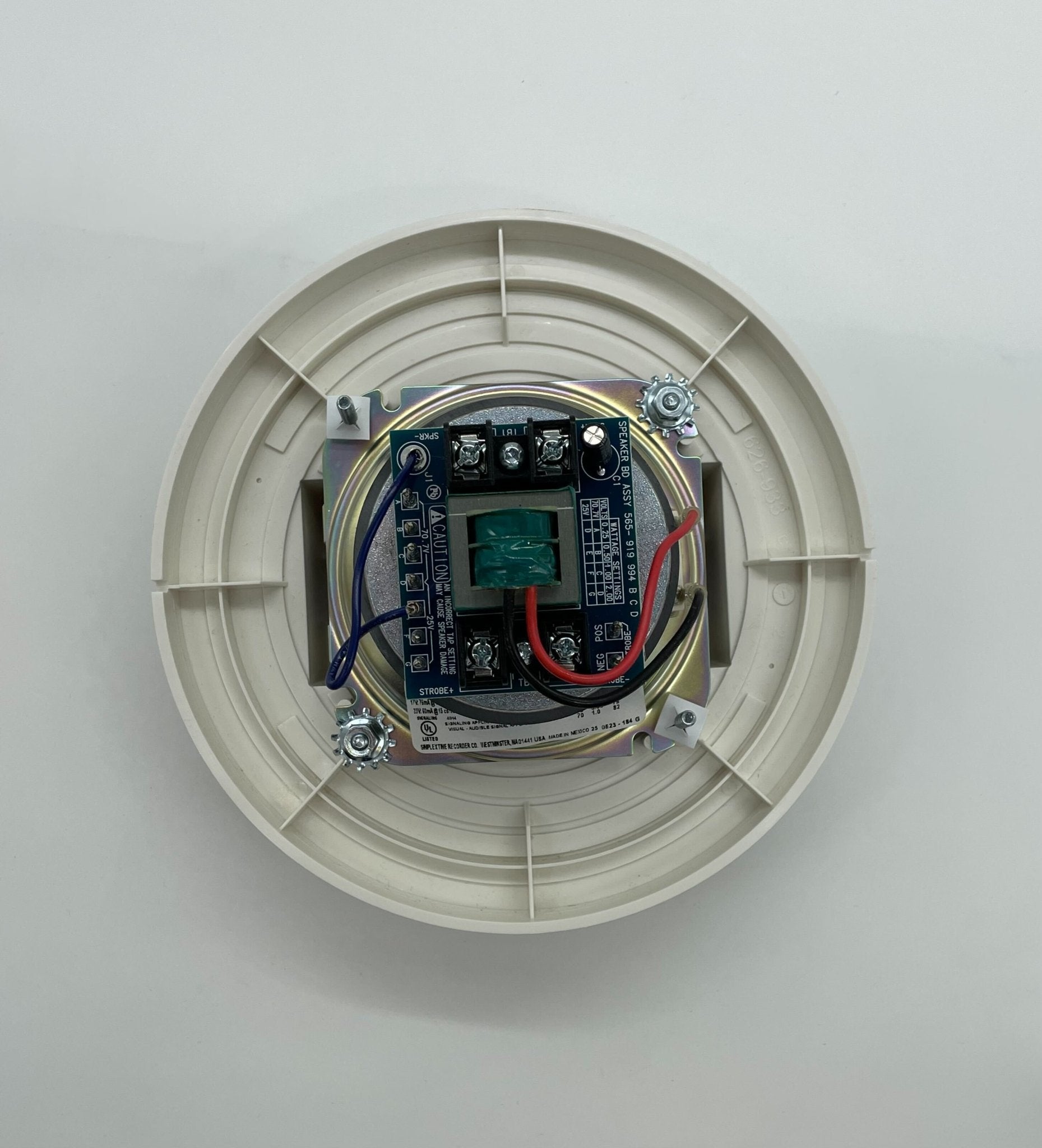 Simplex 4906-9254 speaker strobe alarm with red lens and mounting bracket for fire safety systems