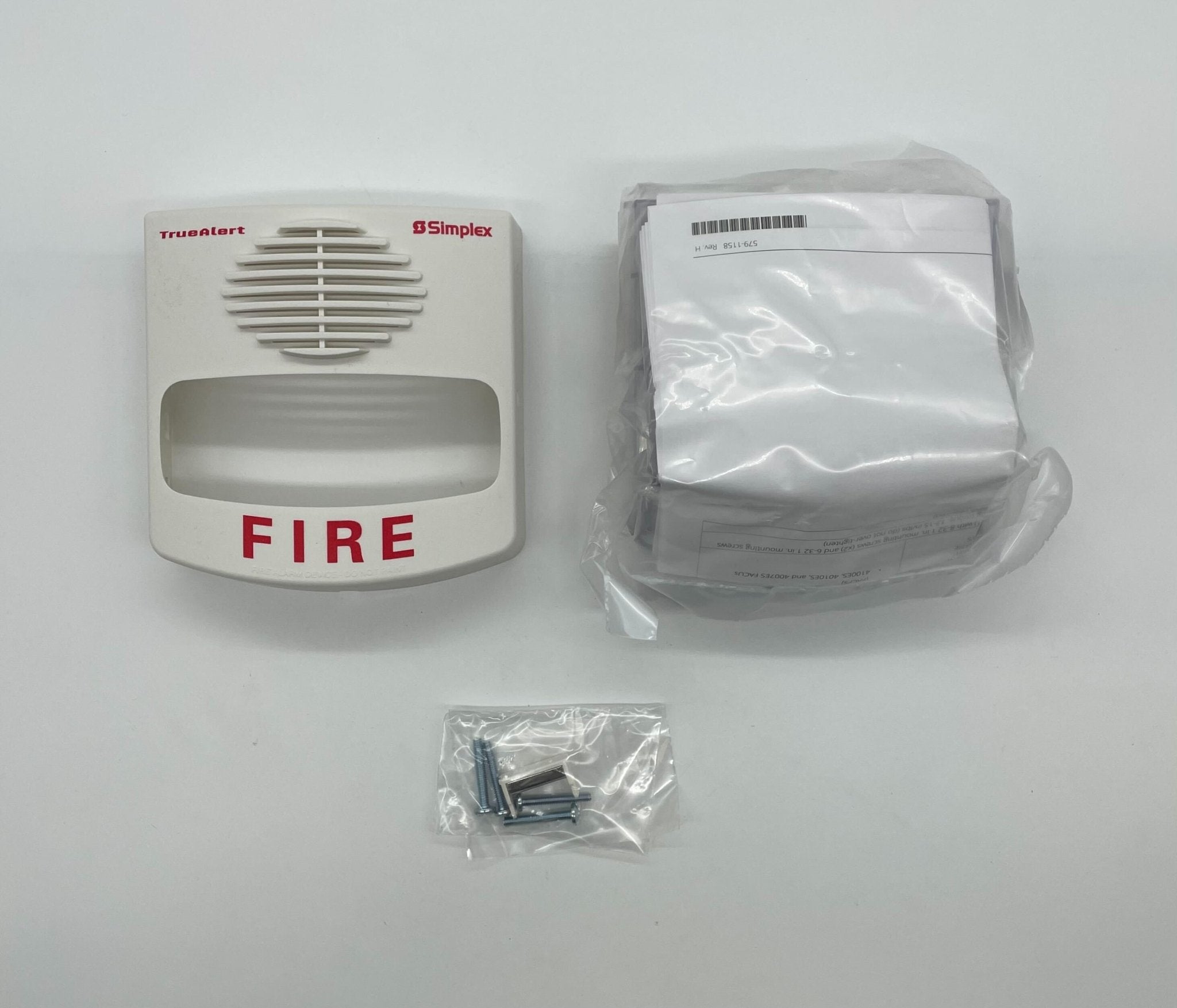 Simplex 49CMTV-WWF horn strobe alarm with yellow cover and mounting hardware, designed for alert and safety signaling.