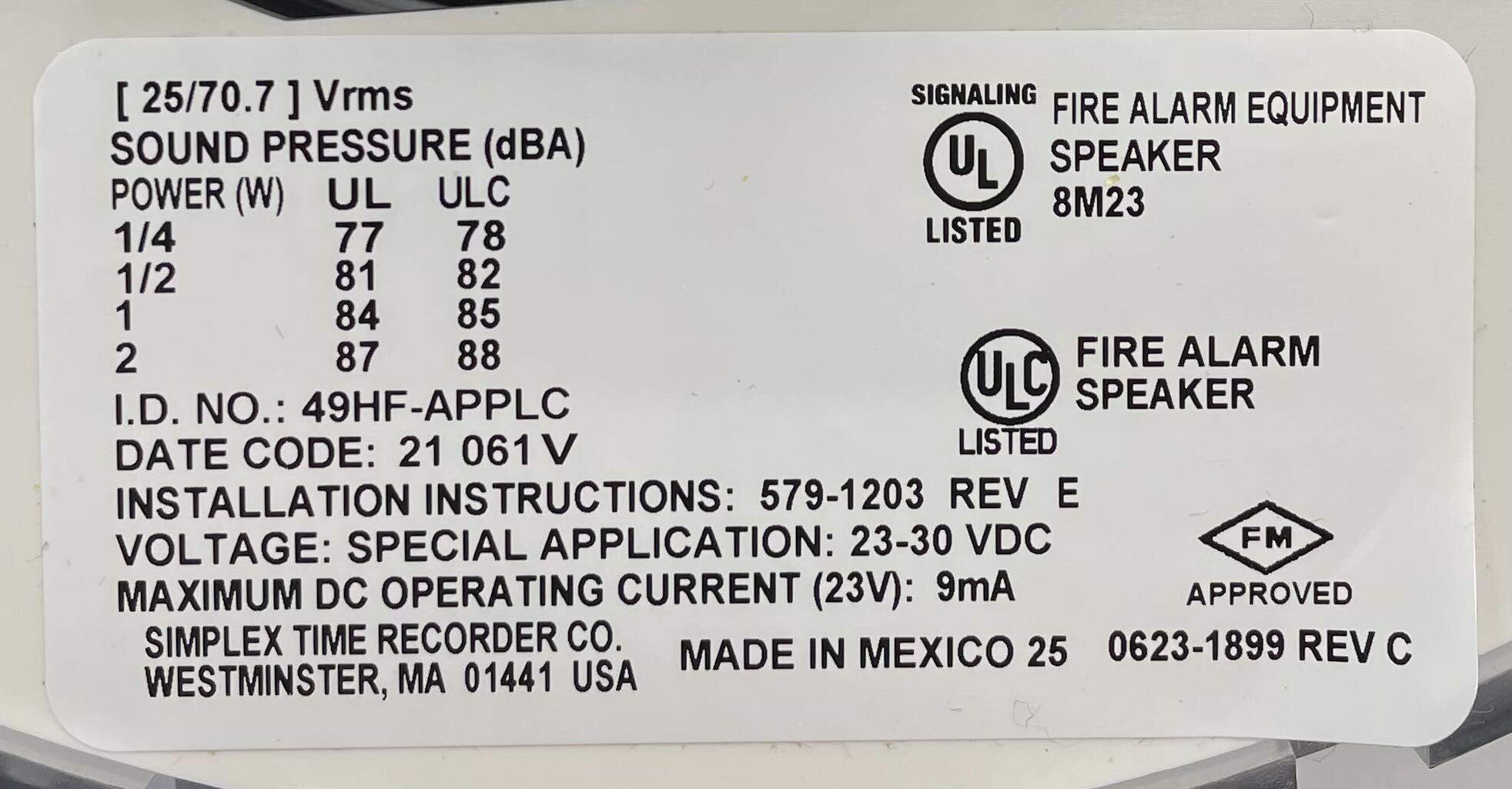 Simplex 49HF-APPLC fire alarm control panel with display and control buttons, installed in a building environment.