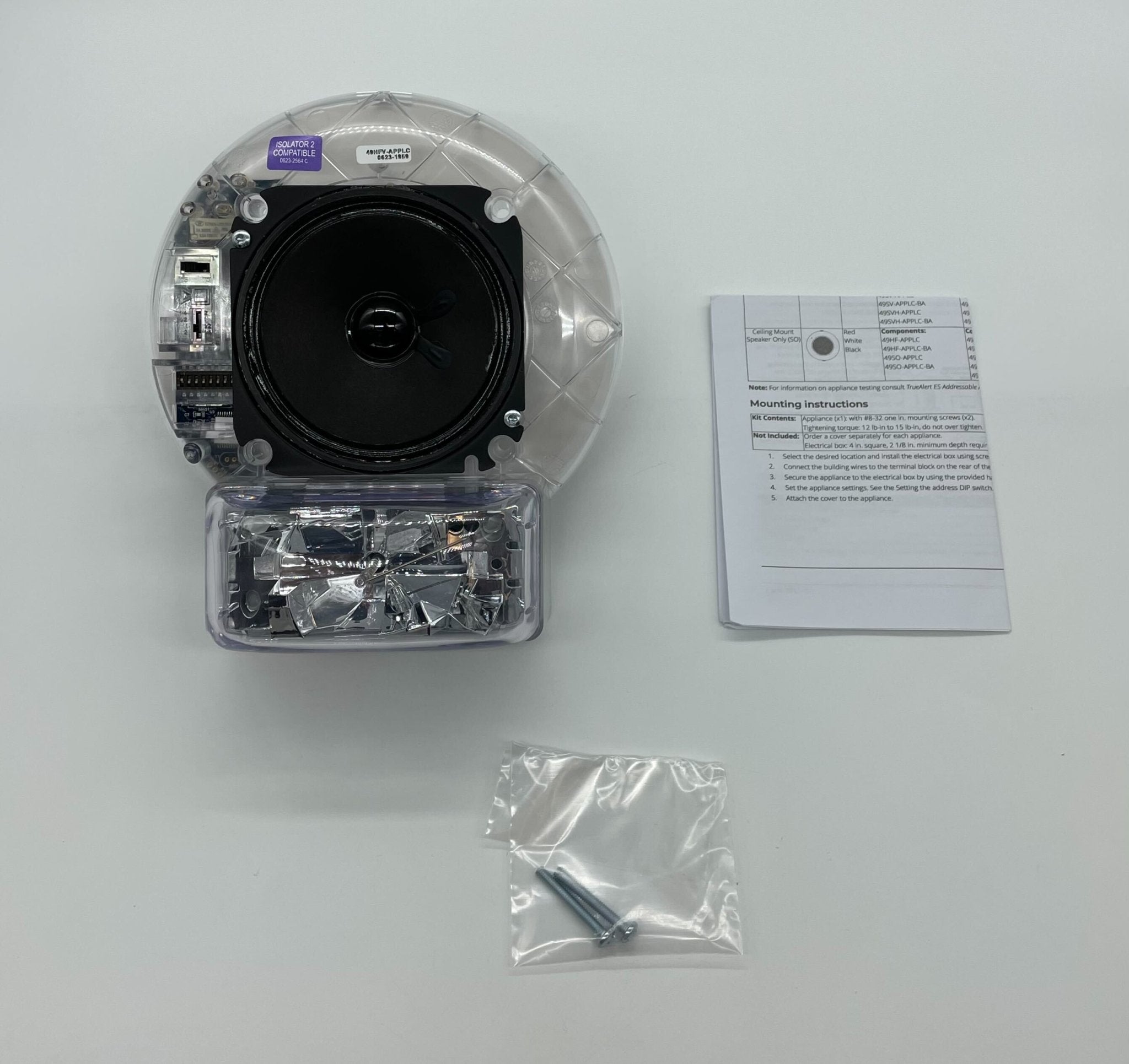 Simplex 49HFV-APPLC speaker strobe with red warning light, mounted on a wall for fire alarm signaling.