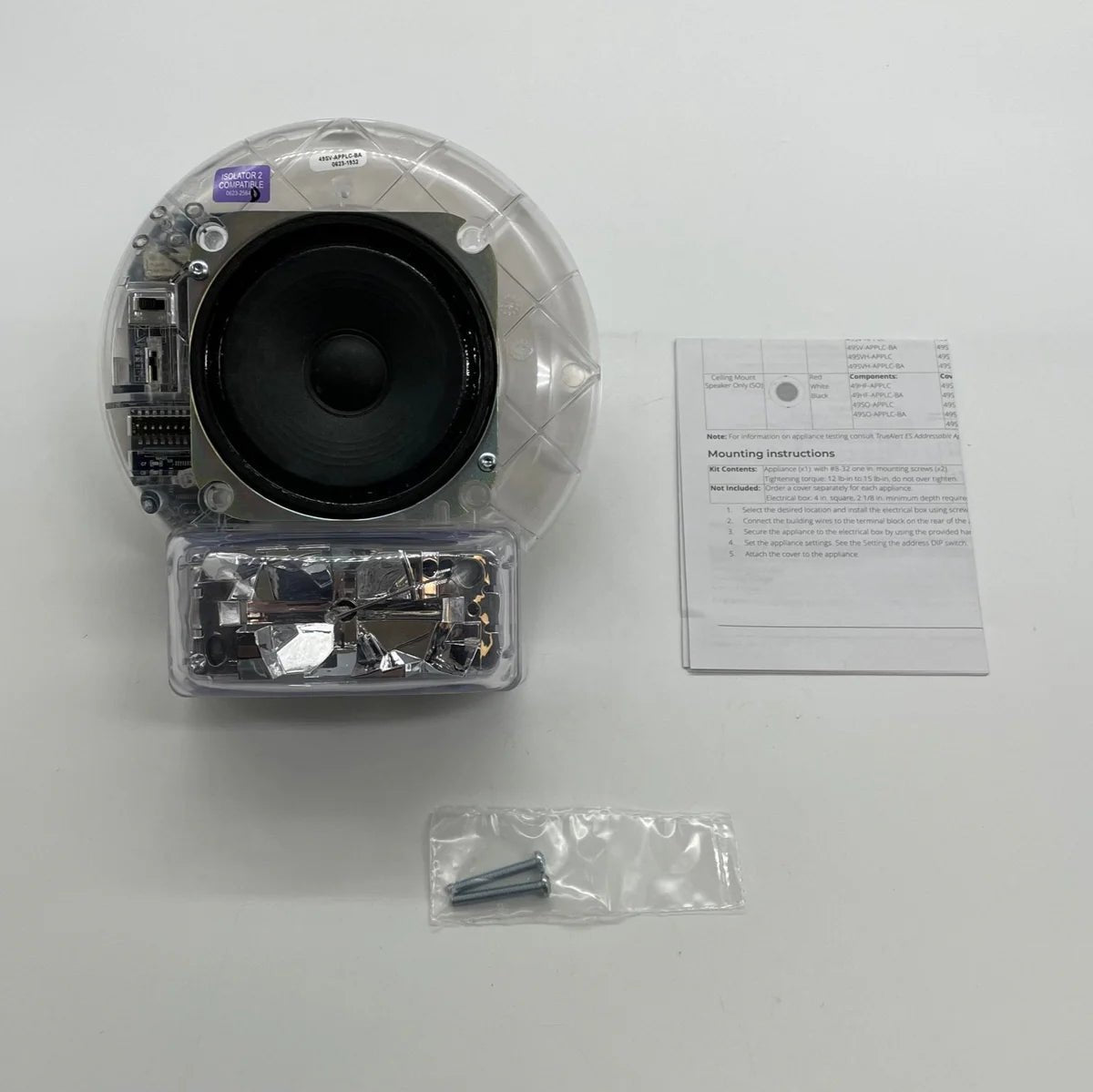 Simplex 49SV-APPLW-BA fire alarm with wireless sensor and alarm indicator, mounted on wall in a commercial setting.