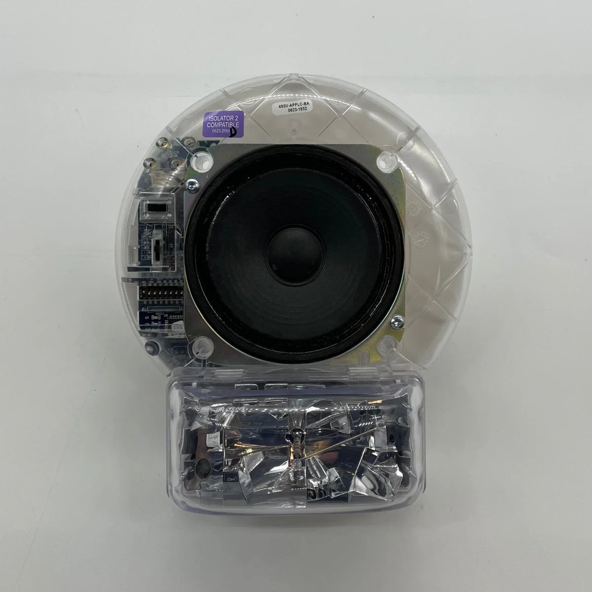 Simplex 49SV-APPLW-BA fire alarm with wireless smoke detector, mounted on wall, black color, in a commercial setting