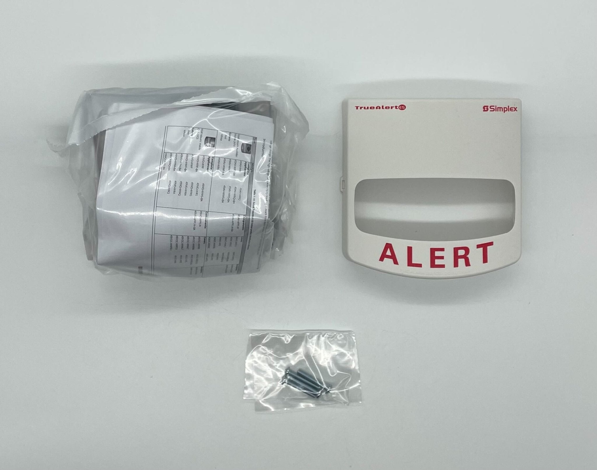 Simplex 49VO-WWA strobe light with white lens, mounted on a wall, designed for visual signaling and safety applications.