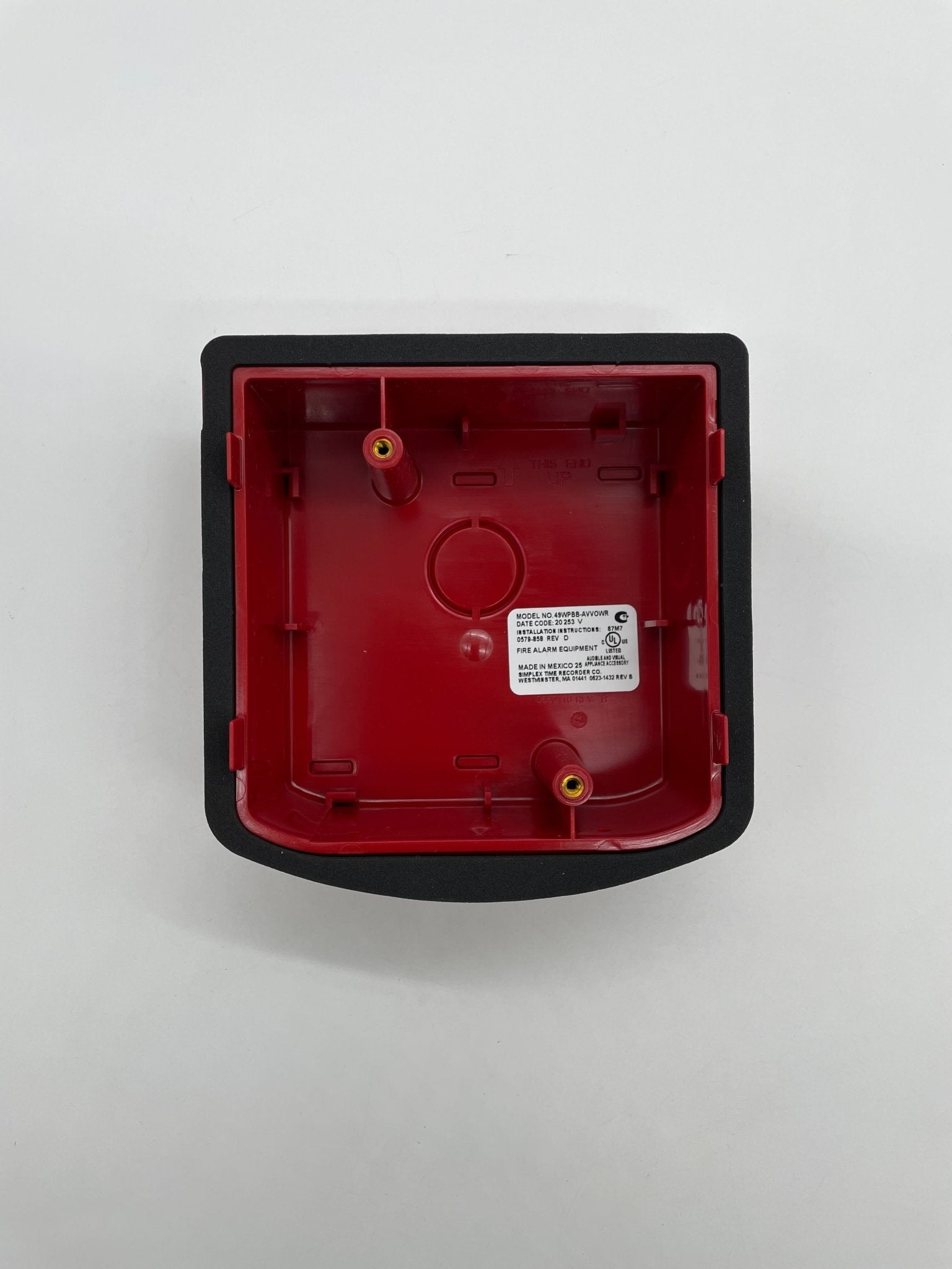 Simplex 49WPBB-AVVOWR backbox, metal enclosure with mounting holes, used for electrical wiring or equipment installation.