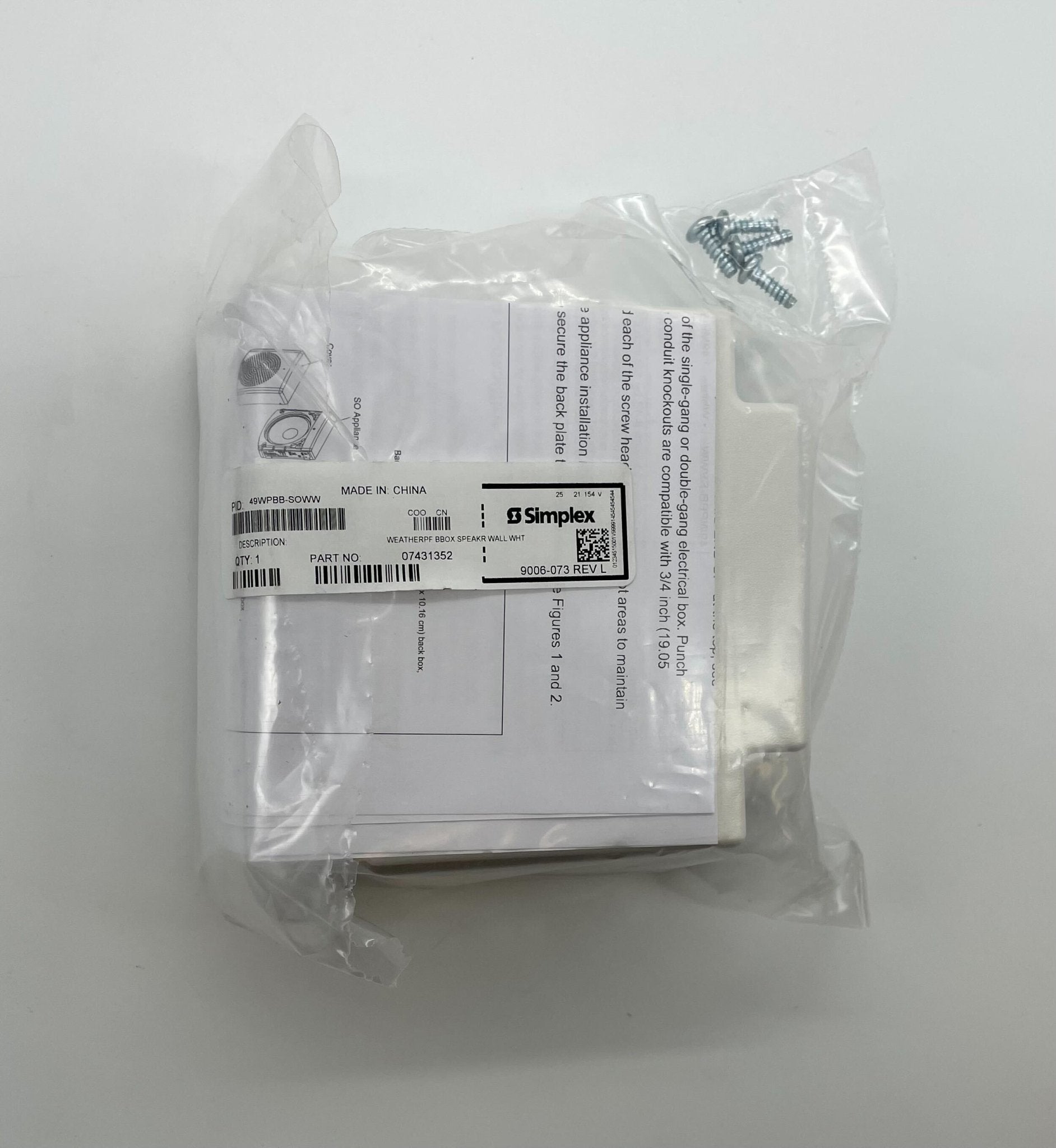 Simplex 49WPBB-SOWW fire alarm with black and white wiring, designed for fire detection and safety.