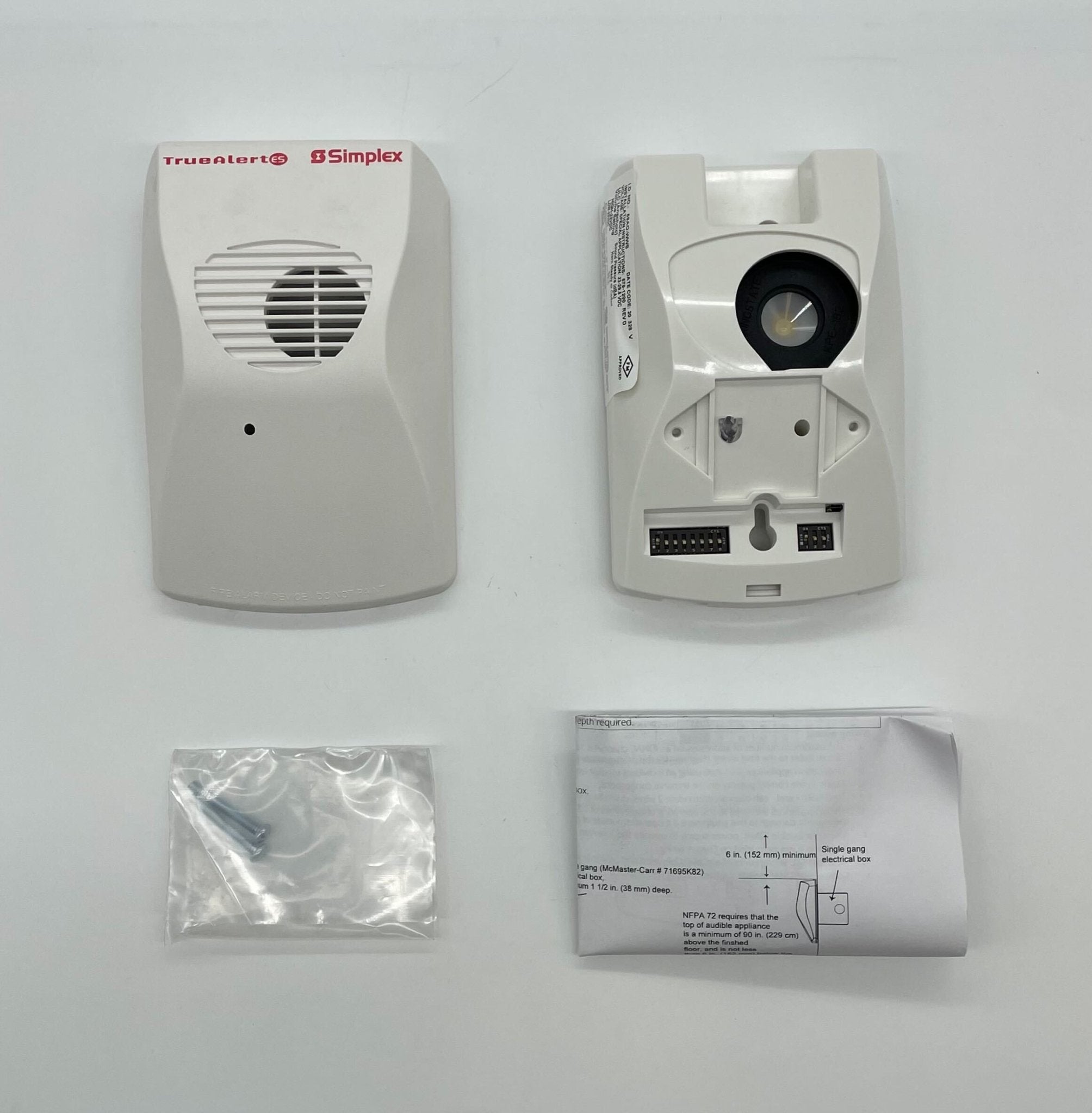Simplex 59AO-WWS fire alarm with alarm sounder and wiring, designed for building safety and fire detection.