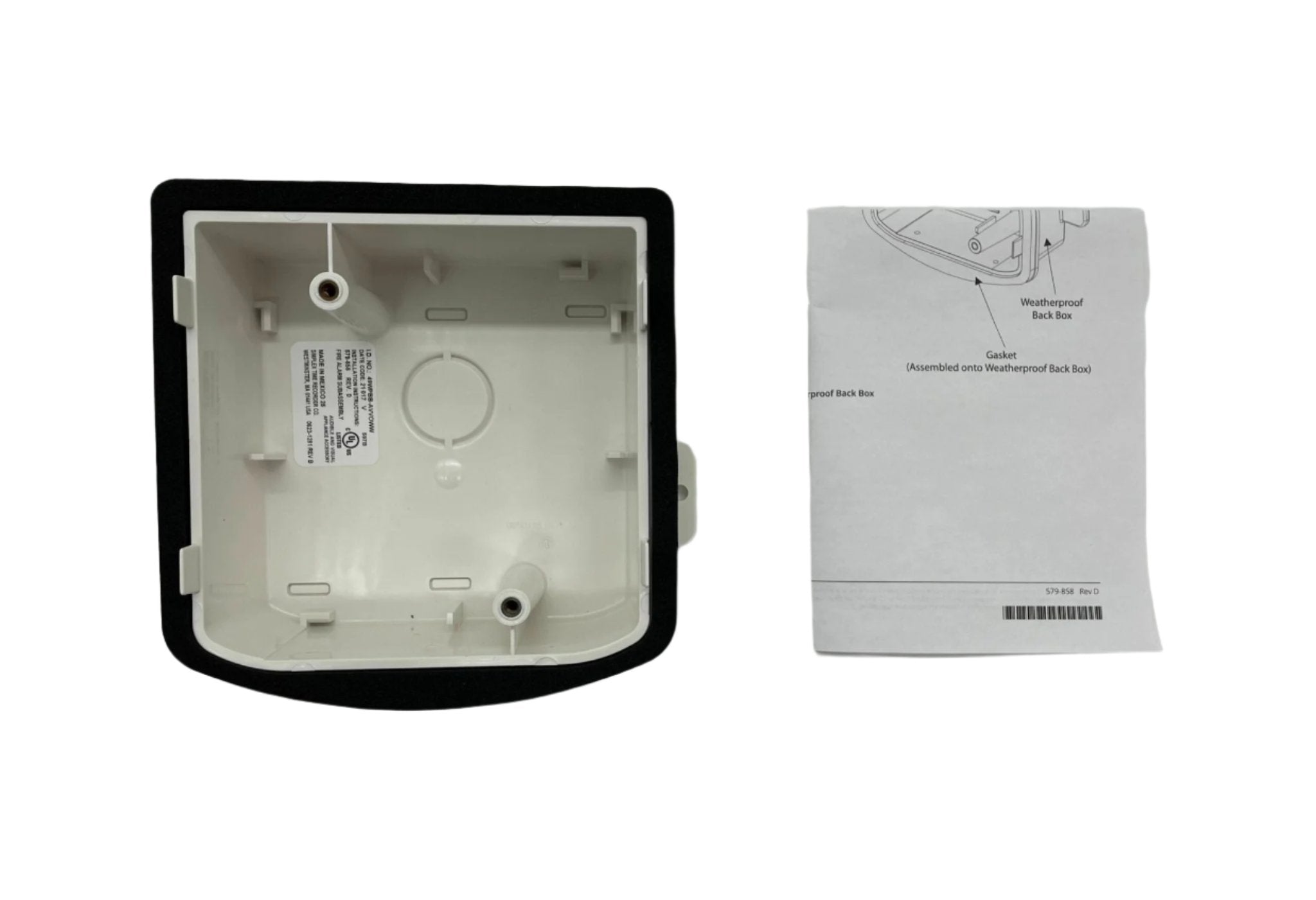 Simplex 49WPBB-AVVOWW backbox, white plastic electrical enclosure with mounting brackets, designed for wall installation