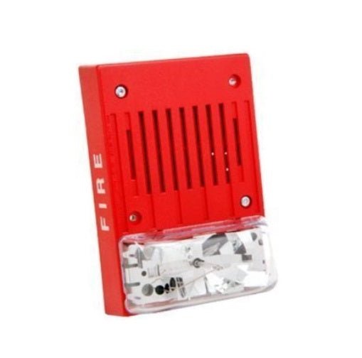Simplex 4906-9128 fire alarm with a white rectangular design and mounting brackets, part of Simplex fire alarm system.