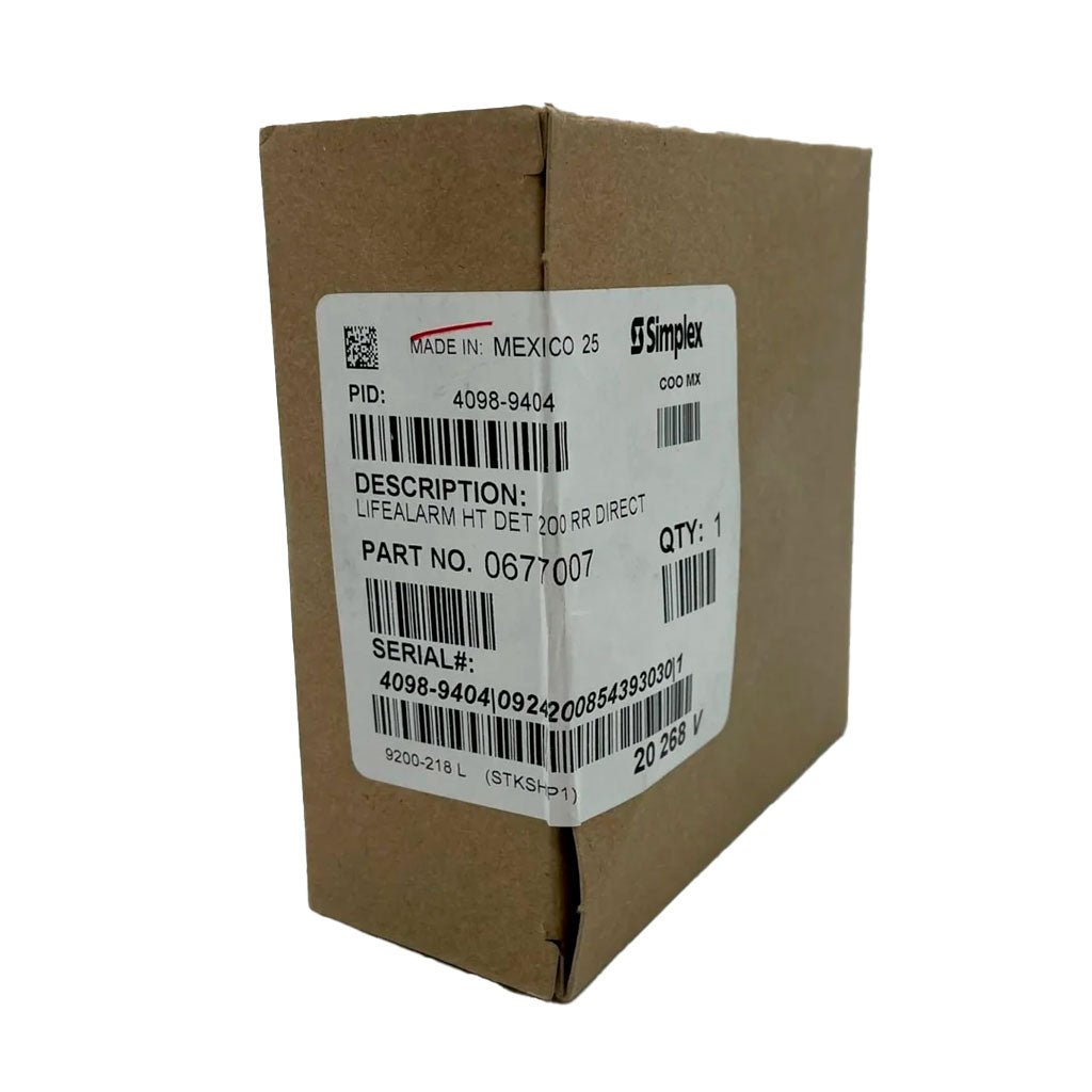 Simplex 4098-9404 fire alarm device with alarm indicator and wiring, designed for fire safety systems.
