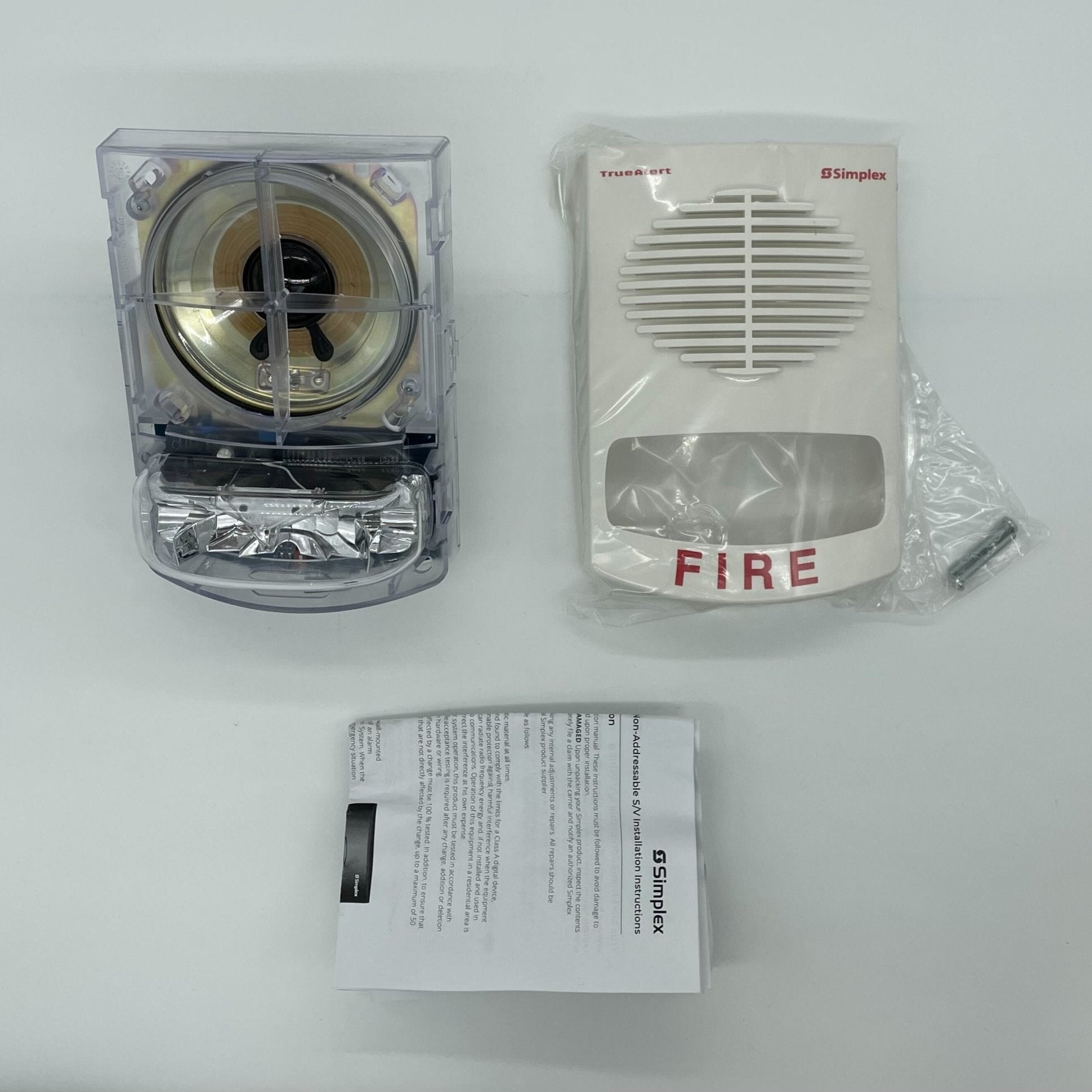 Simplex 4903-9361 speaker strobe alarm with white housing and mounting base, designed for emergency notification systems.
