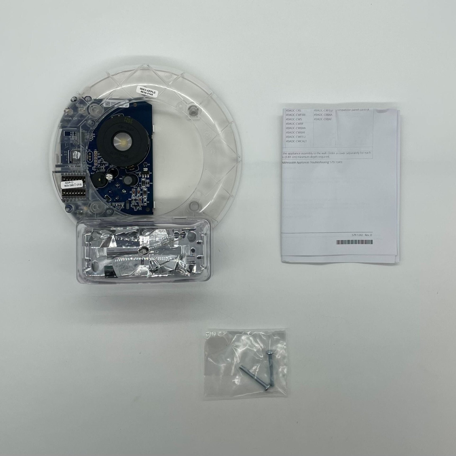 Simplex 49AV-APPLC fire alarm with control panel, featuring a sleek design and warning indicators in a professional setting.