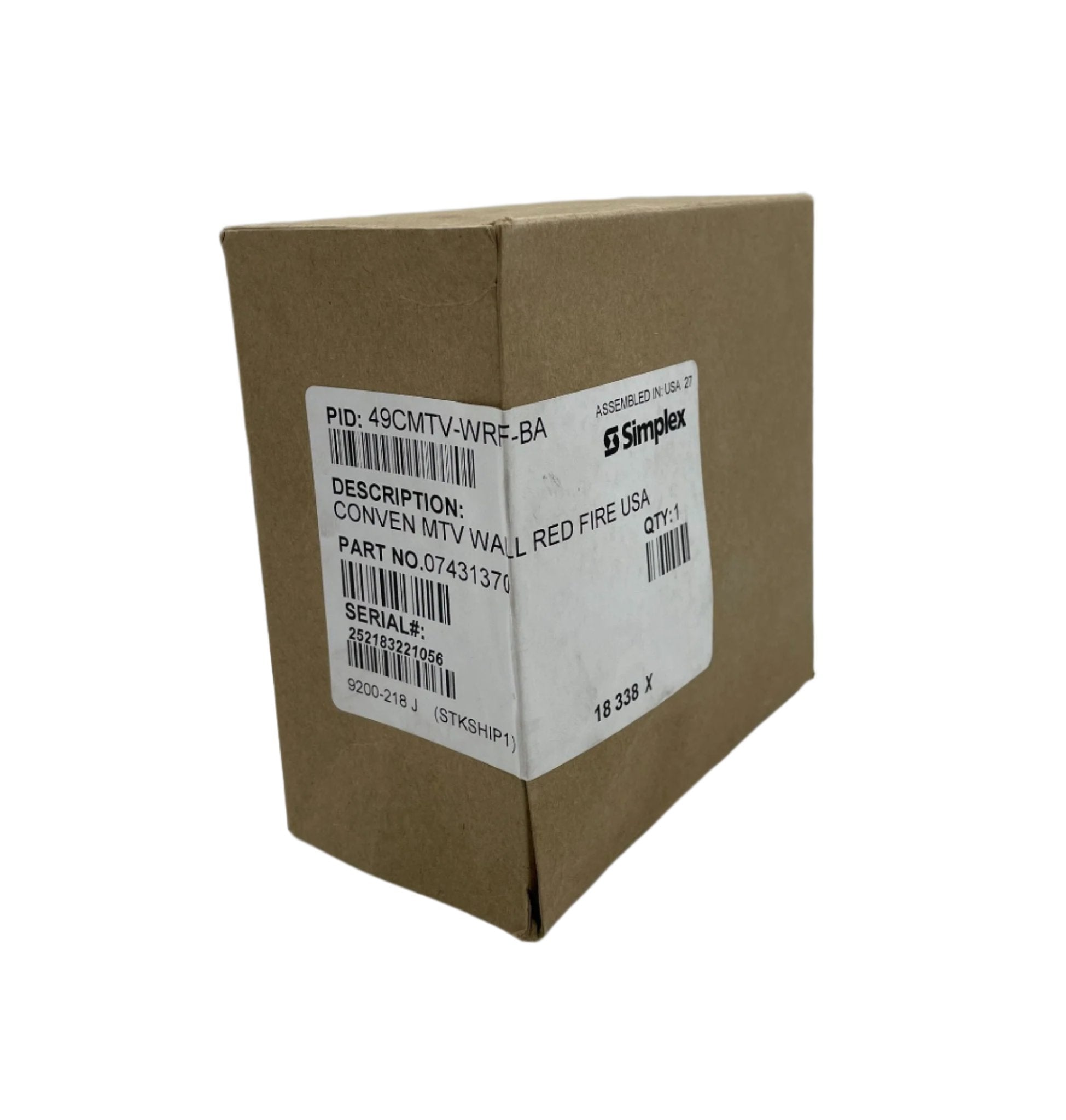 Simplex 49CMTV-WRF-BA fire alarm sensor with ULC certification, used in fire safety systems.