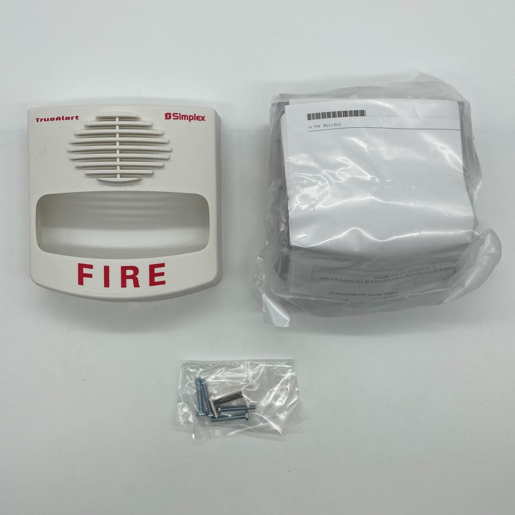 Simplex 49CMTV-WWF horn strobe alarm with yellow cover and mounting hardware, designed for alert and safety signaling.