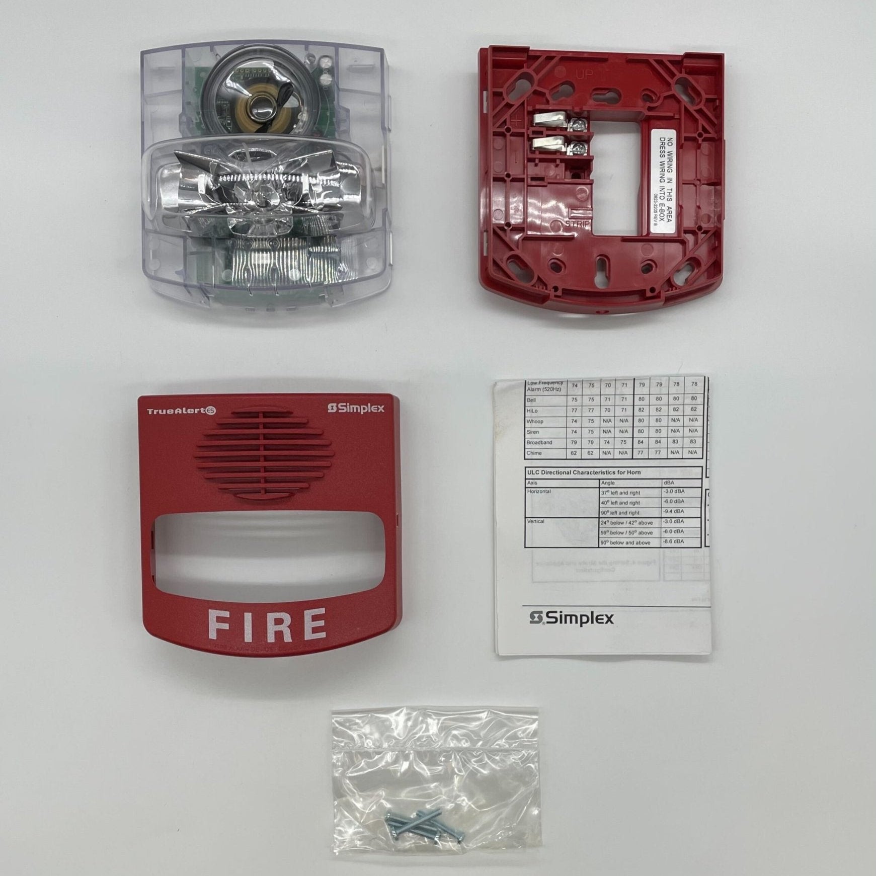 Simplex 49MTV-WRF-BA fire alarm device with wireless communication, mounted on wall, designed for safety and fire detection.