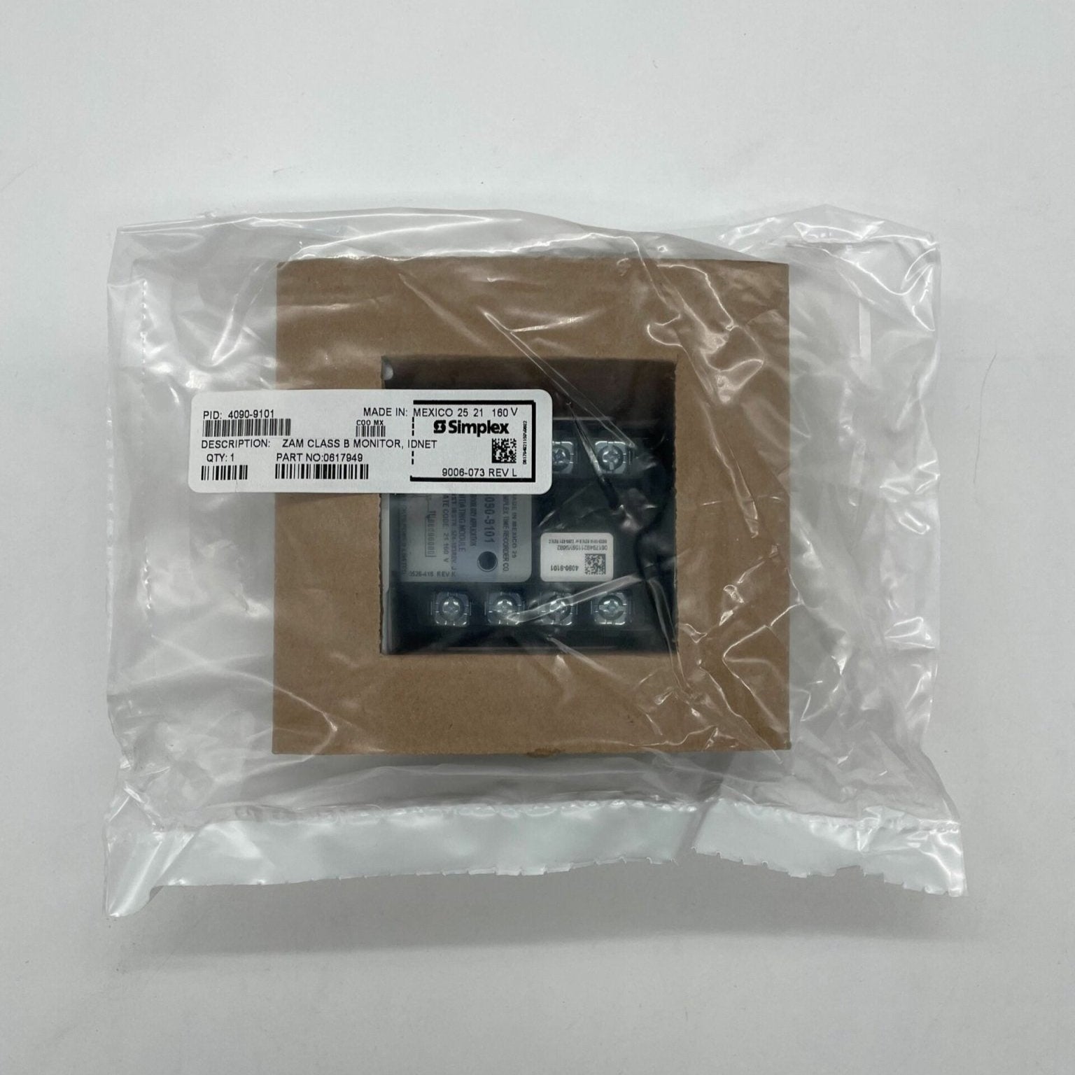 Simplex 4090-9101 fire alarm sensor mounted on ceiling, part of the Simplex fire alarm system with wiring and detection components.