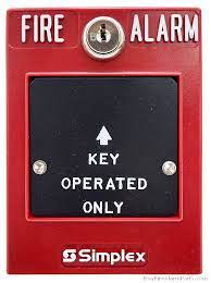 Simplex 2099-9762 pull station fire alarm device mounted on wall, durable emergency alert switch by Simplex.