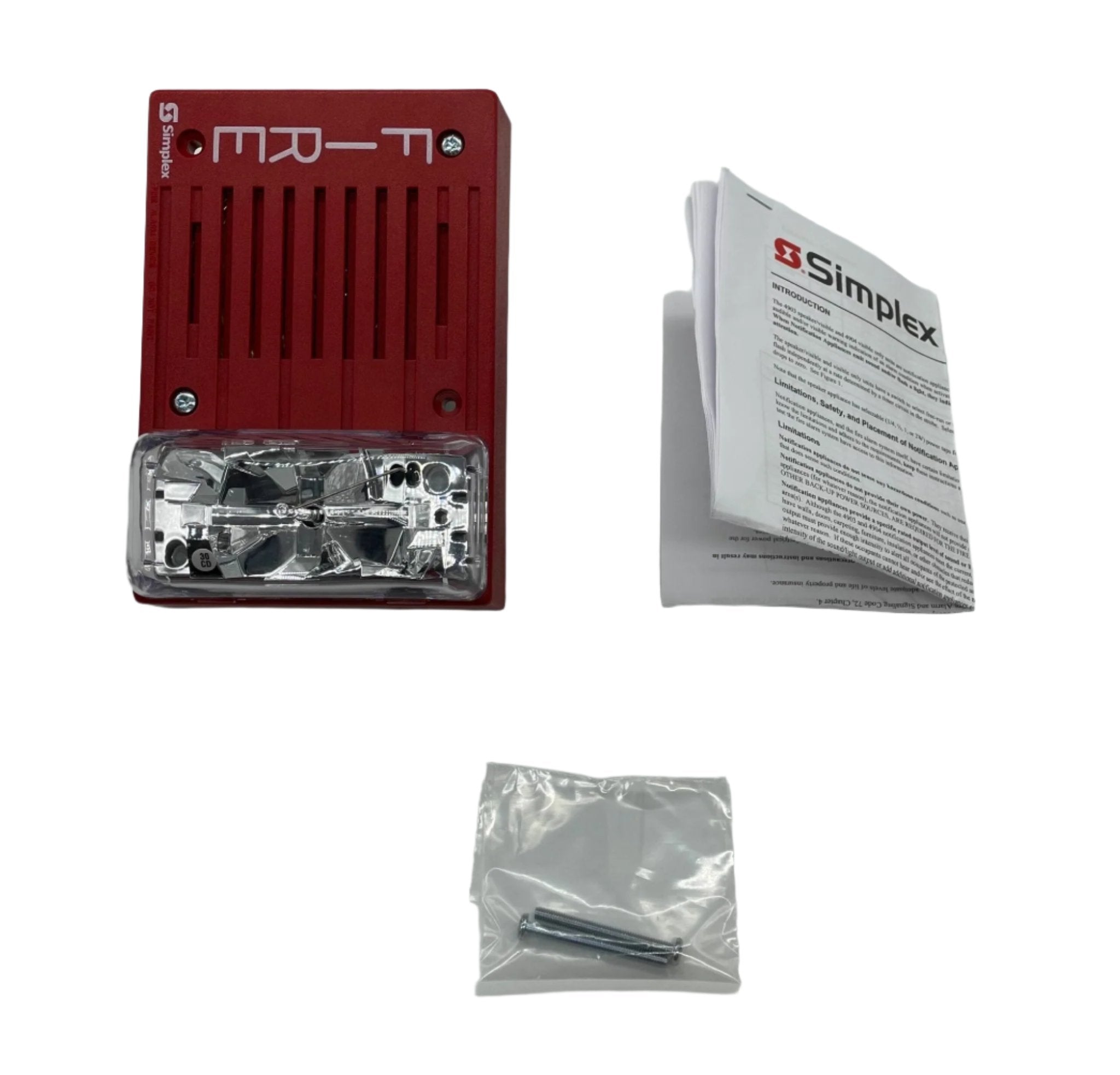 Simplex 4903-9148 speaker strobe alarm with bright flashing light and siren for emergency alerting.