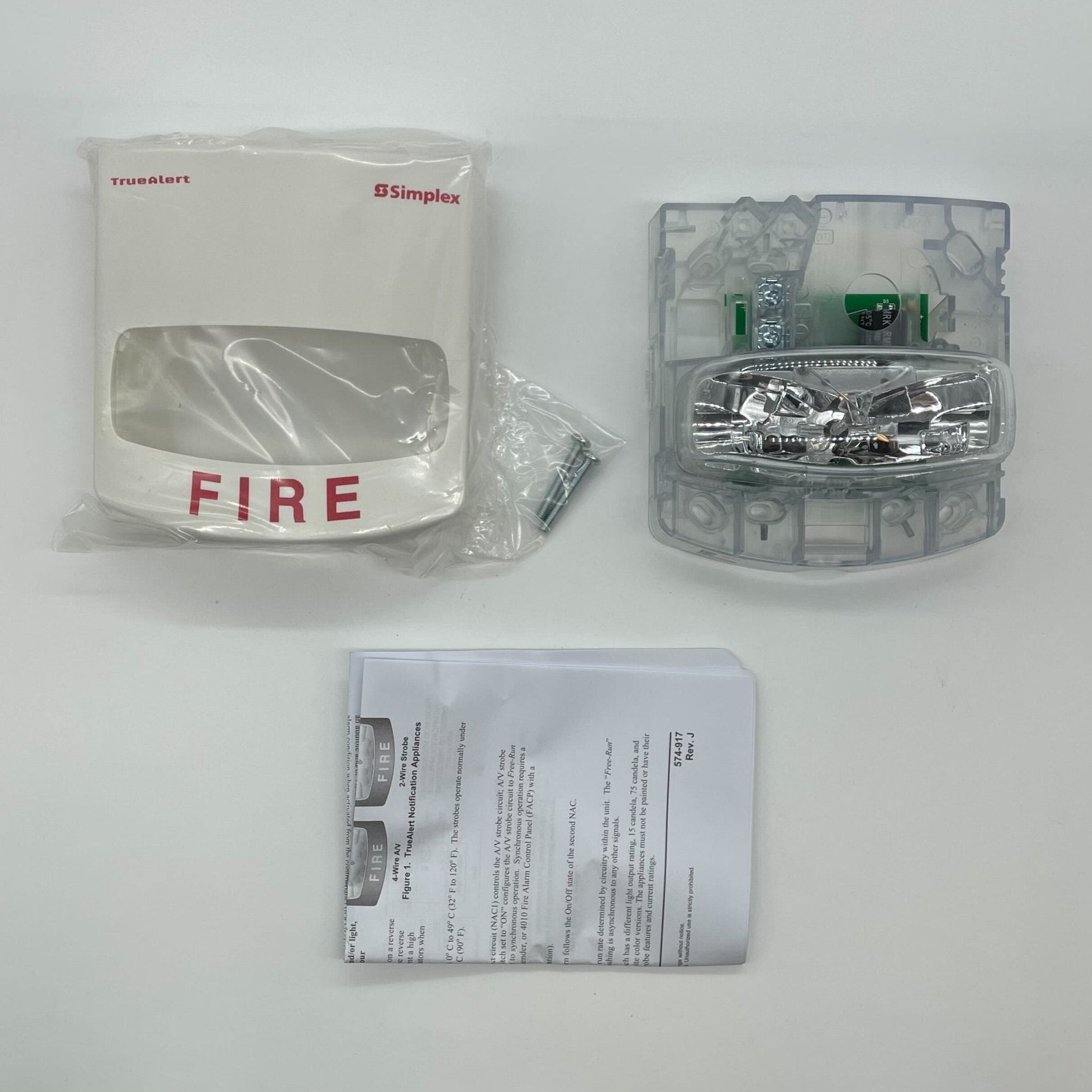 Simplex 4904-9172 strobe light with clear lens and mounting bracket for fire alarm systems