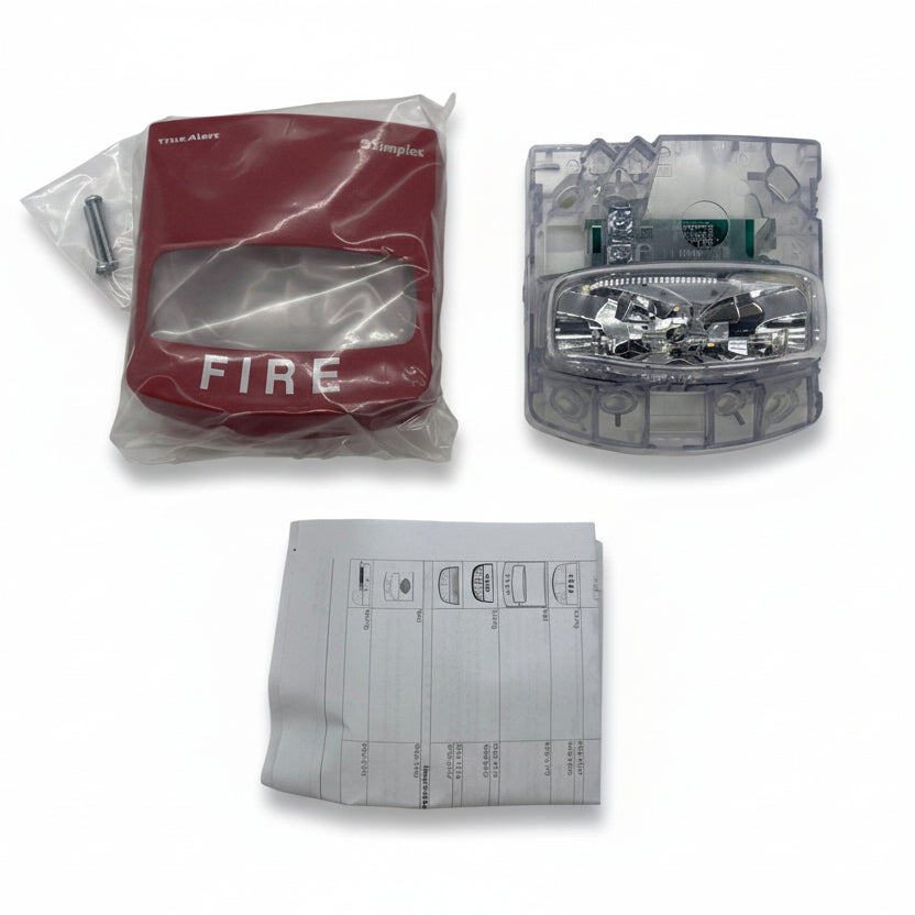 Simplex 4906-9101 fire alarm control panel with digital display and control buttons, mounted on a wall.