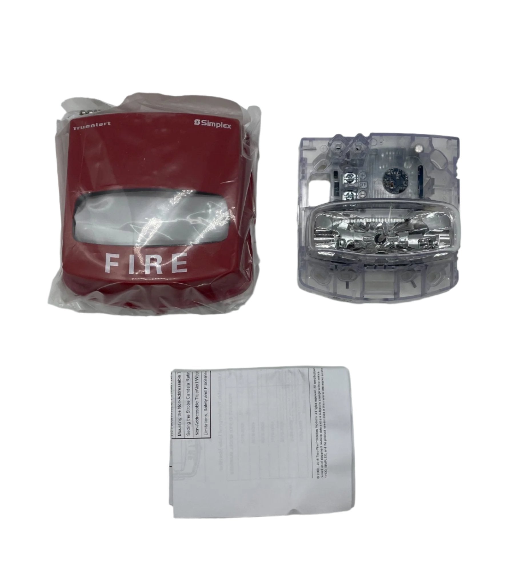 Simplex 4906-9105 fire alarm with white plastic housing and mounting bracket, designed for building safety systems.