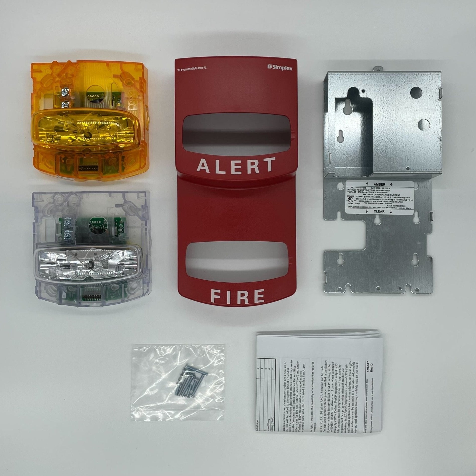 Simplex 4906-9208 fire alarm unit with white casing and mounting bracket, designed for fire detection and safety.