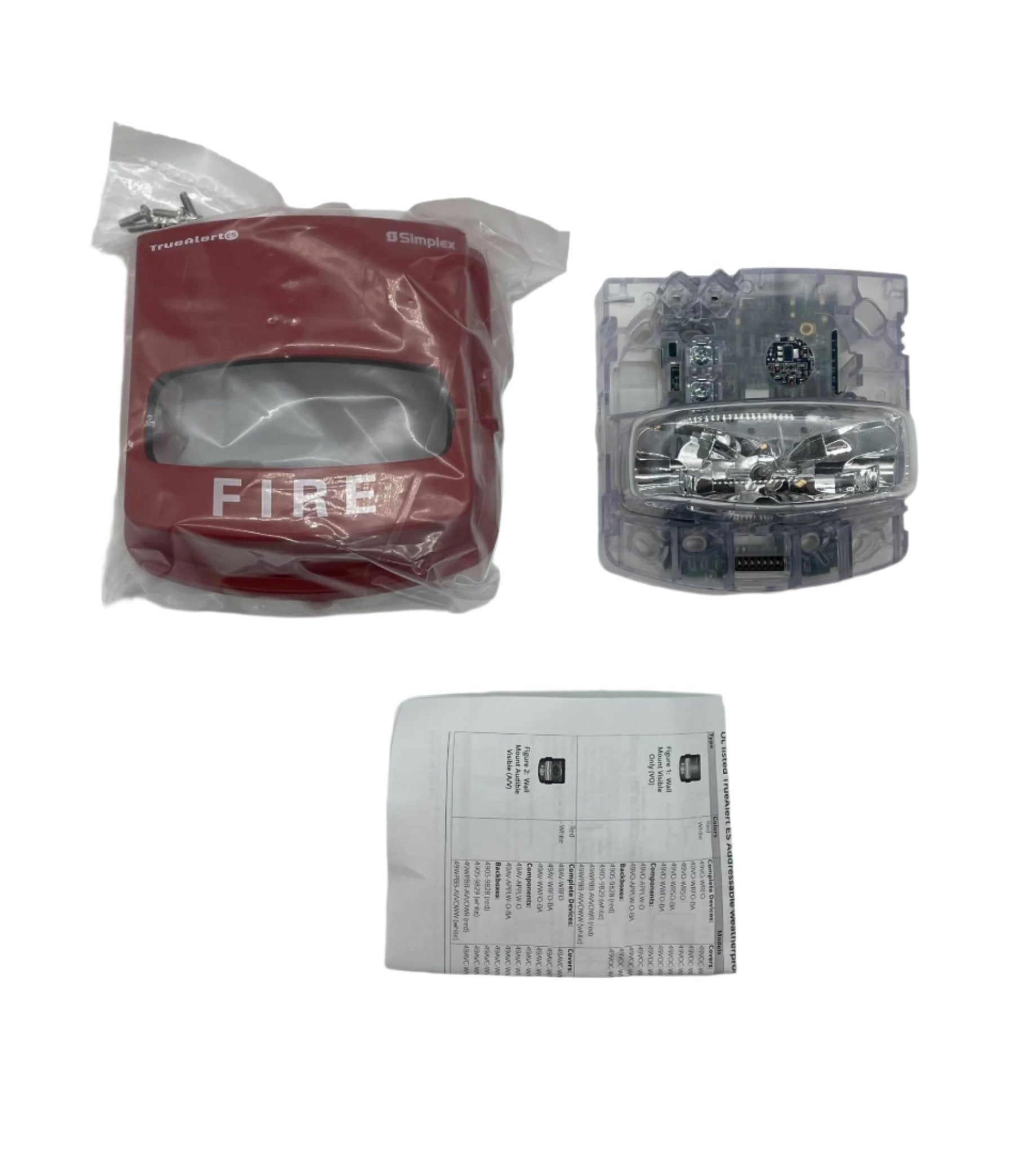 Simplex 49VO-WRFO strobe light mounted on a fixture, showcasing durable emergency signaling equipment by Simplex.