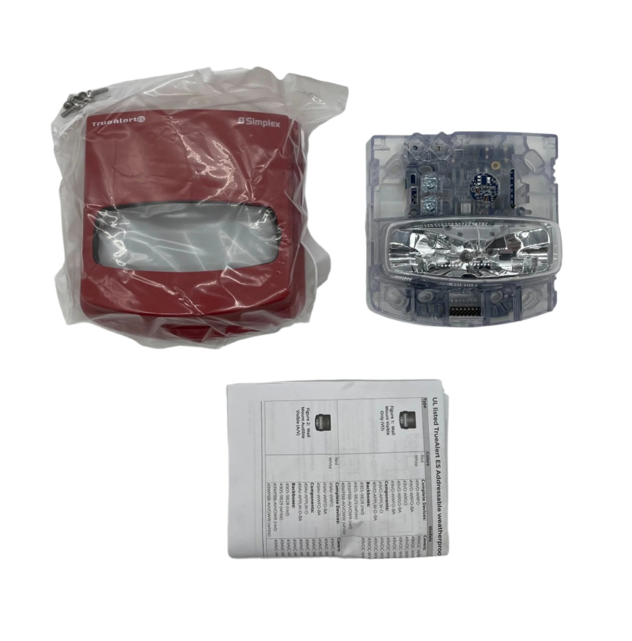 Simplex 49VO-WRSO strobe light with weather-resistant design, shown mounted in an industrial setting, by Simplex.