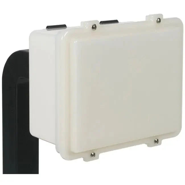 STI-7516A access control housing for fire alarm systems, black metal enclosure with mounting slots and STI branding.