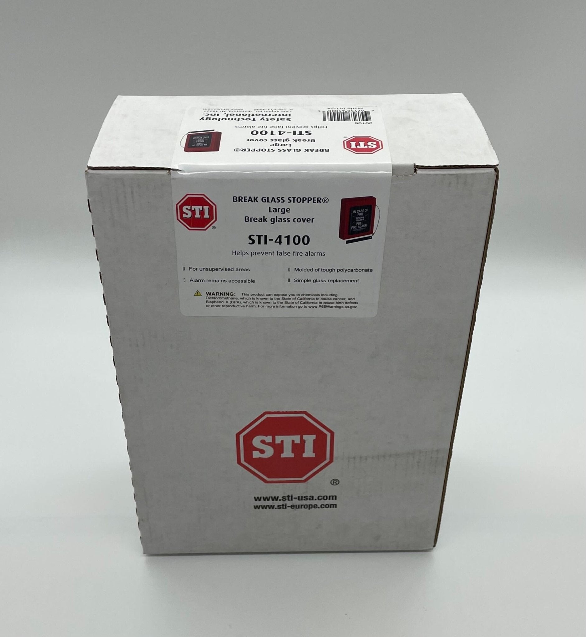 STI-4100 Break Glass Station Cover, durable safety cover for emergency glass stations, shown in a secure, protective design.