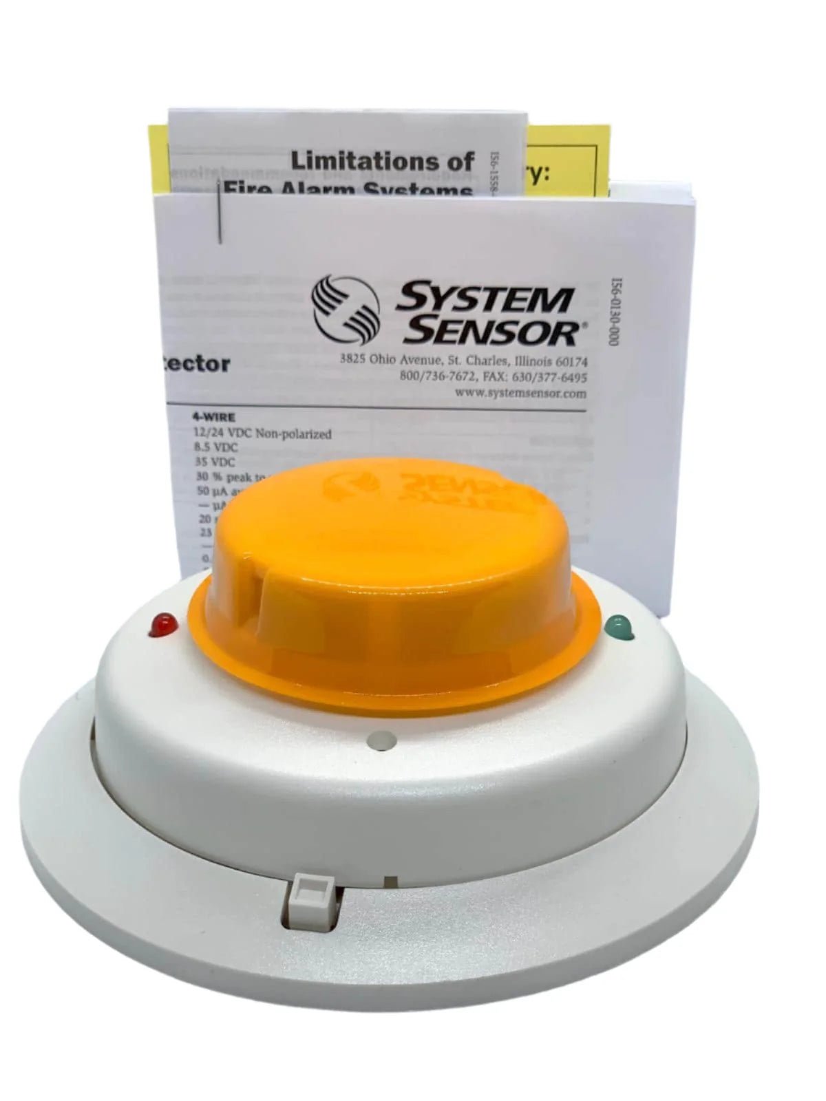 System Sensor 2WT-B wireless temperature transmitter with digital display and mounting bracket for HVAC systems.