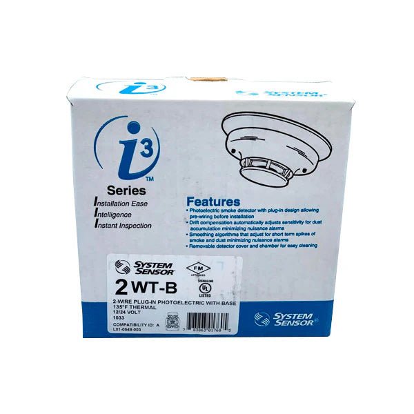 System Sensor 2WT-B wireless temperature sensor with digital display and mounting bracket for HVAC and fire alarm systems.