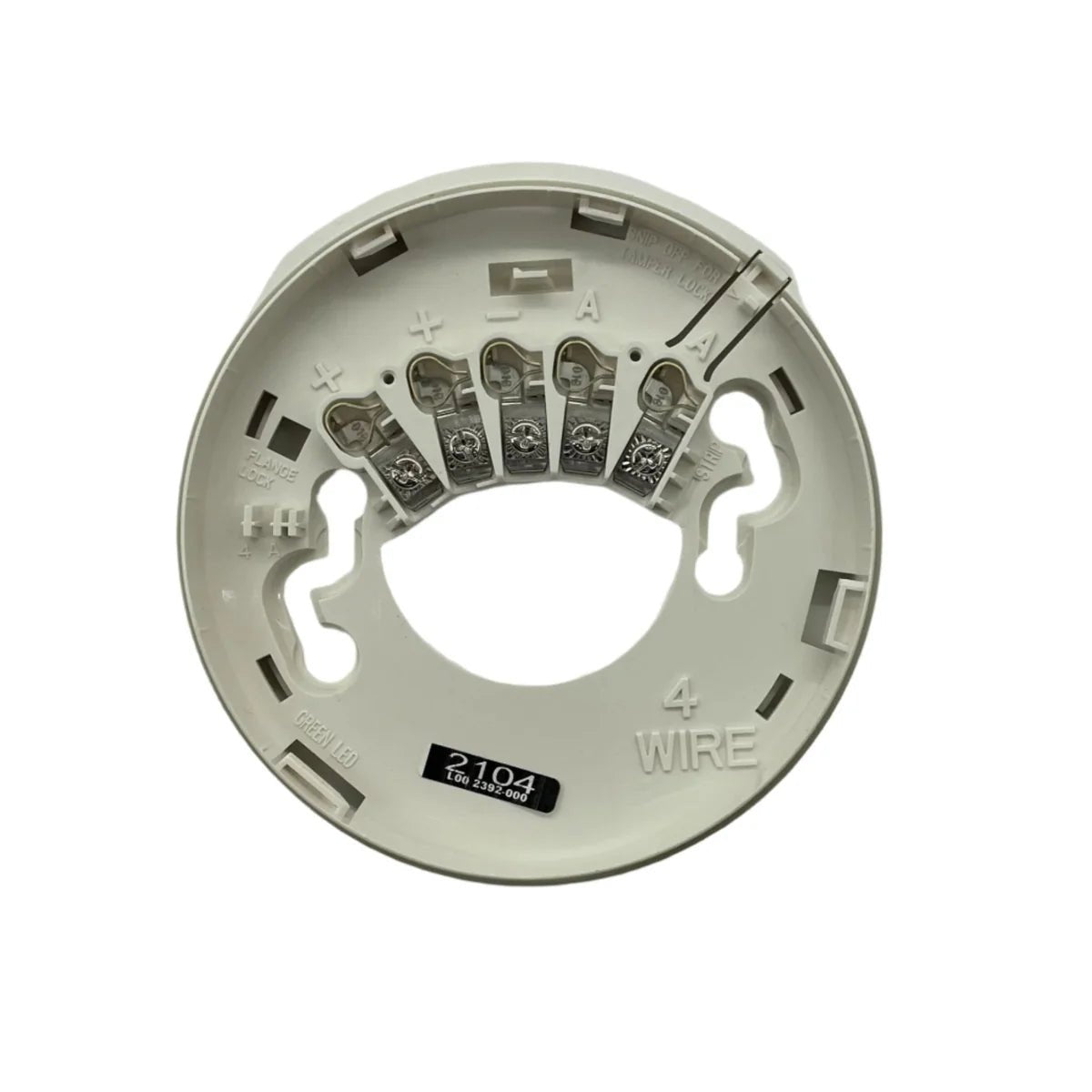 System Sensor 4WTA-B fire alarm detector with mounting base, used for safety and smoke detection in commercial buildings.