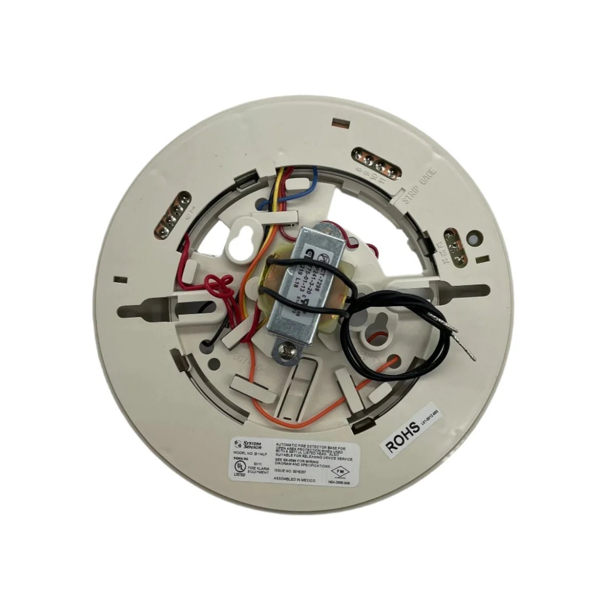 System Sensor B114LP smoke detector with alarm indicator and mounting bracket for safety and fire detection.