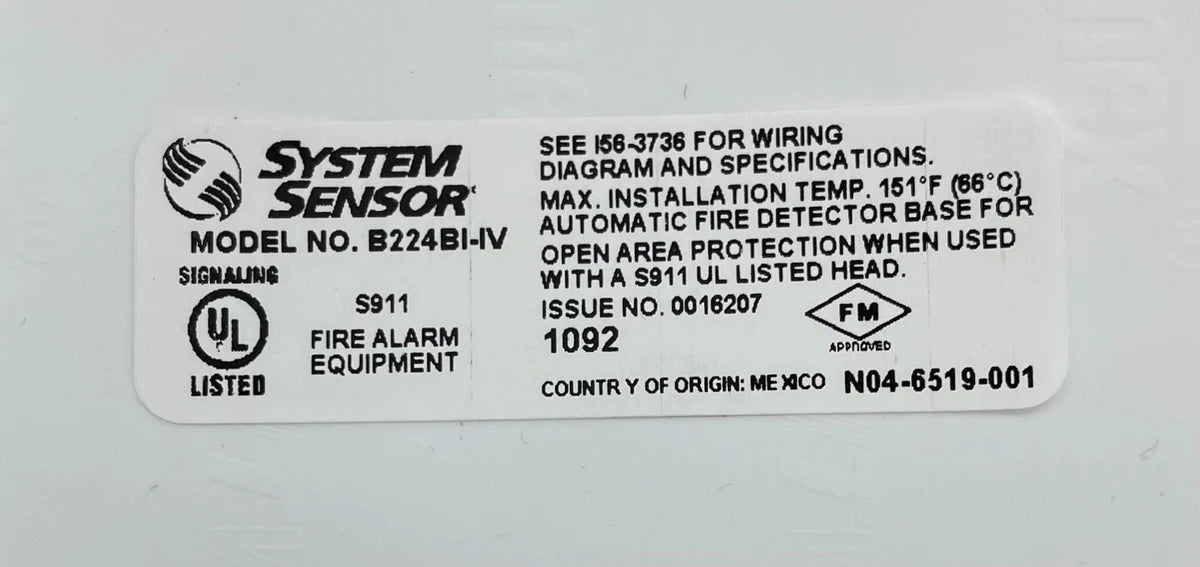 System Sensor B224BI-IV fire alarm smoke detector with dual sensors, mounted on a ceiling.