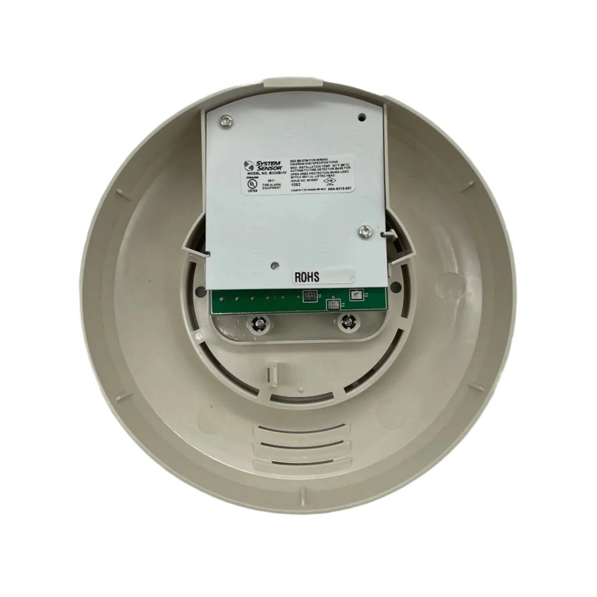 System Sensor B224BI-IV dual-technology smoke and heat detector with mounting base, white plastic, designed for fire safety systems.