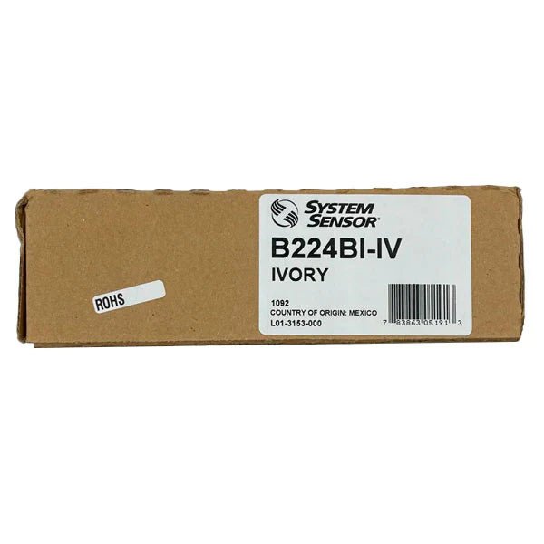 System Sensor B224BI-IV fire alarm smoke detector with dual ionization sensors, mounted on ceiling against a white background.